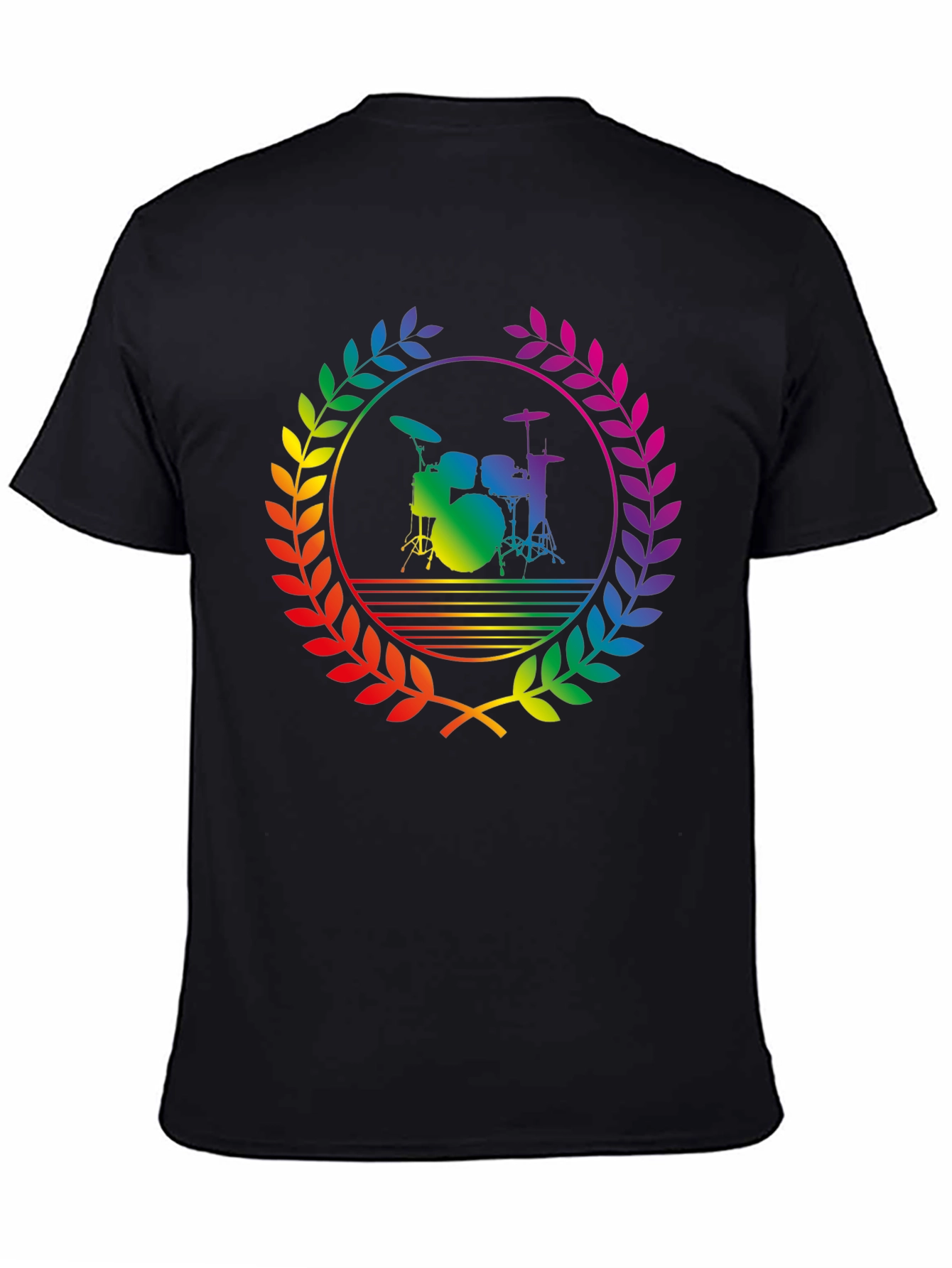 Black Rainbow Drummer T-Shirt - Black Cotton Music Tee view 4