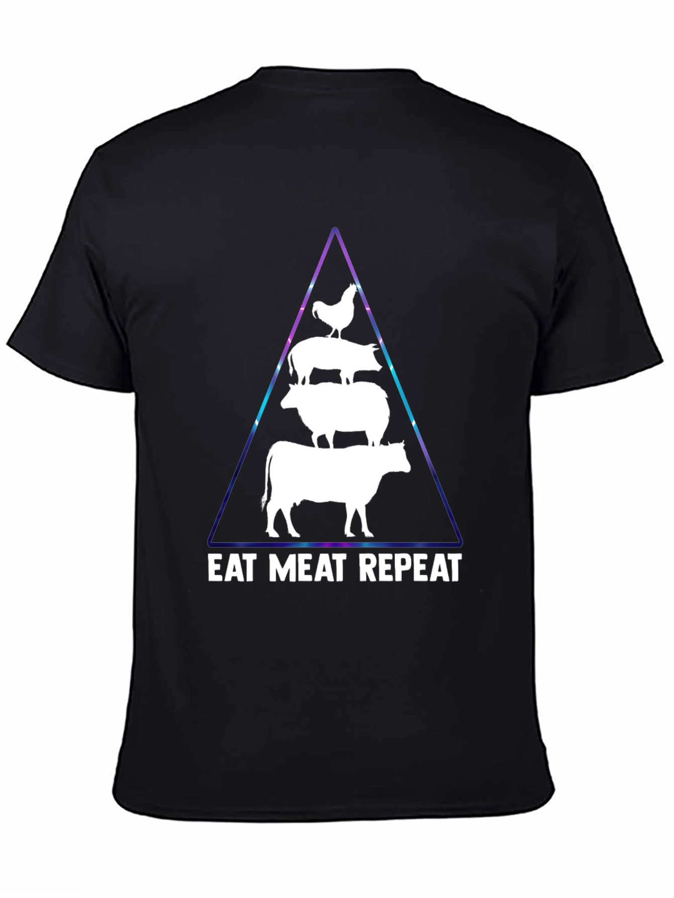 Black Eat Meat Repeat T-Shirt: Black, Animal Pyramid Design view 4
