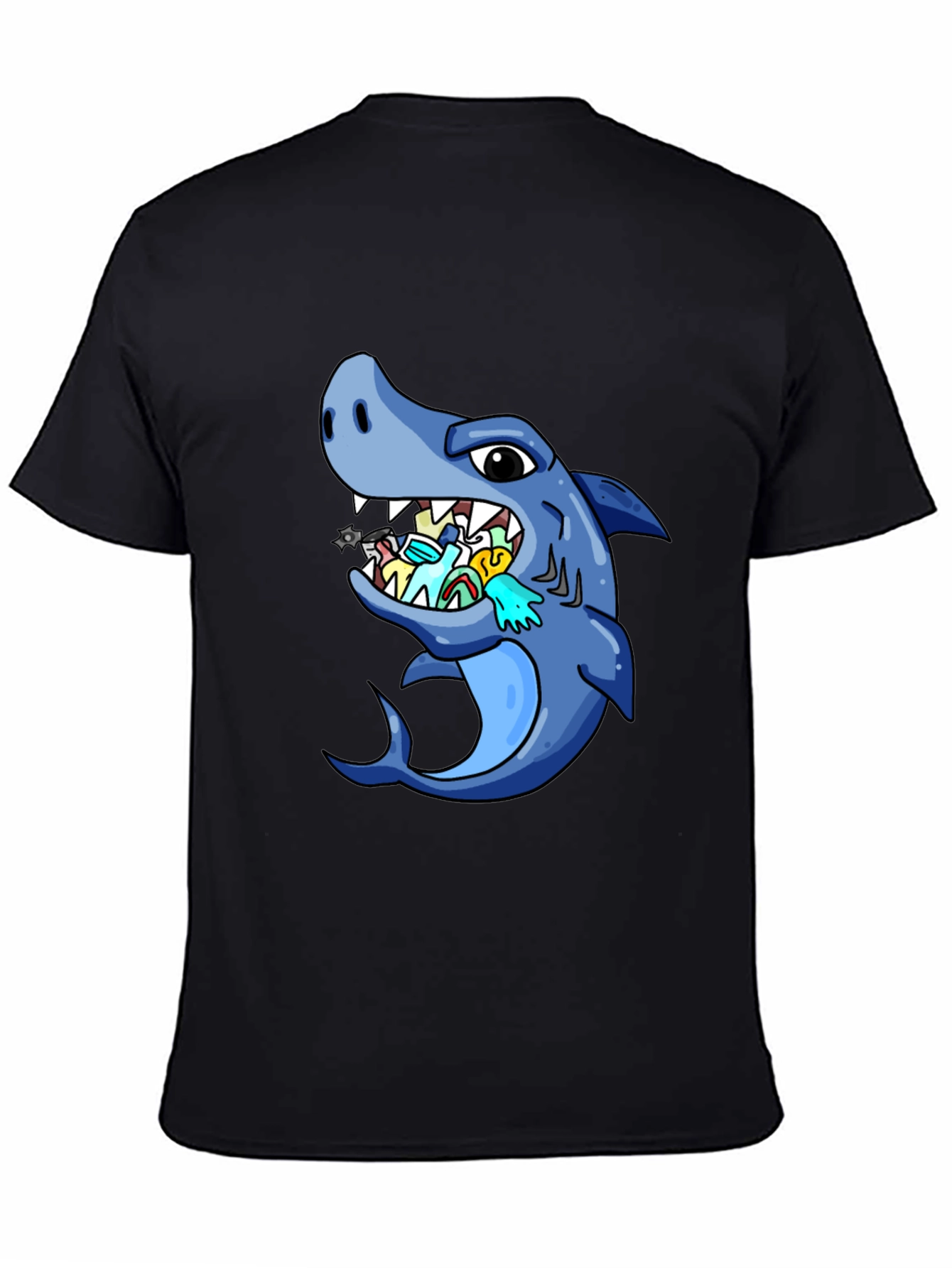 Black Shark Eating Masks Funny T-Shirt view 4