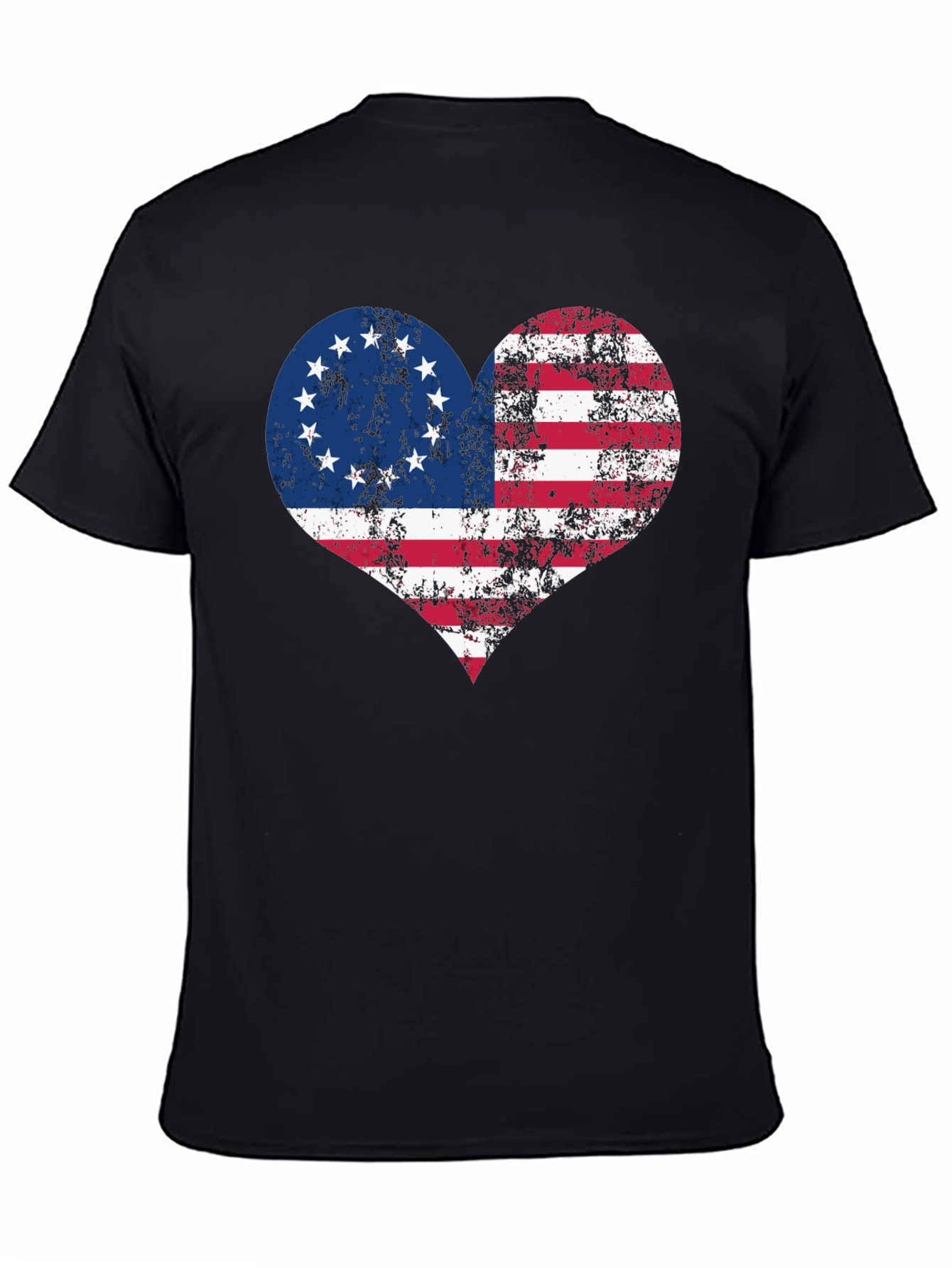 Black Patriotic Heart T-Shirt - USA Flag Design view 4