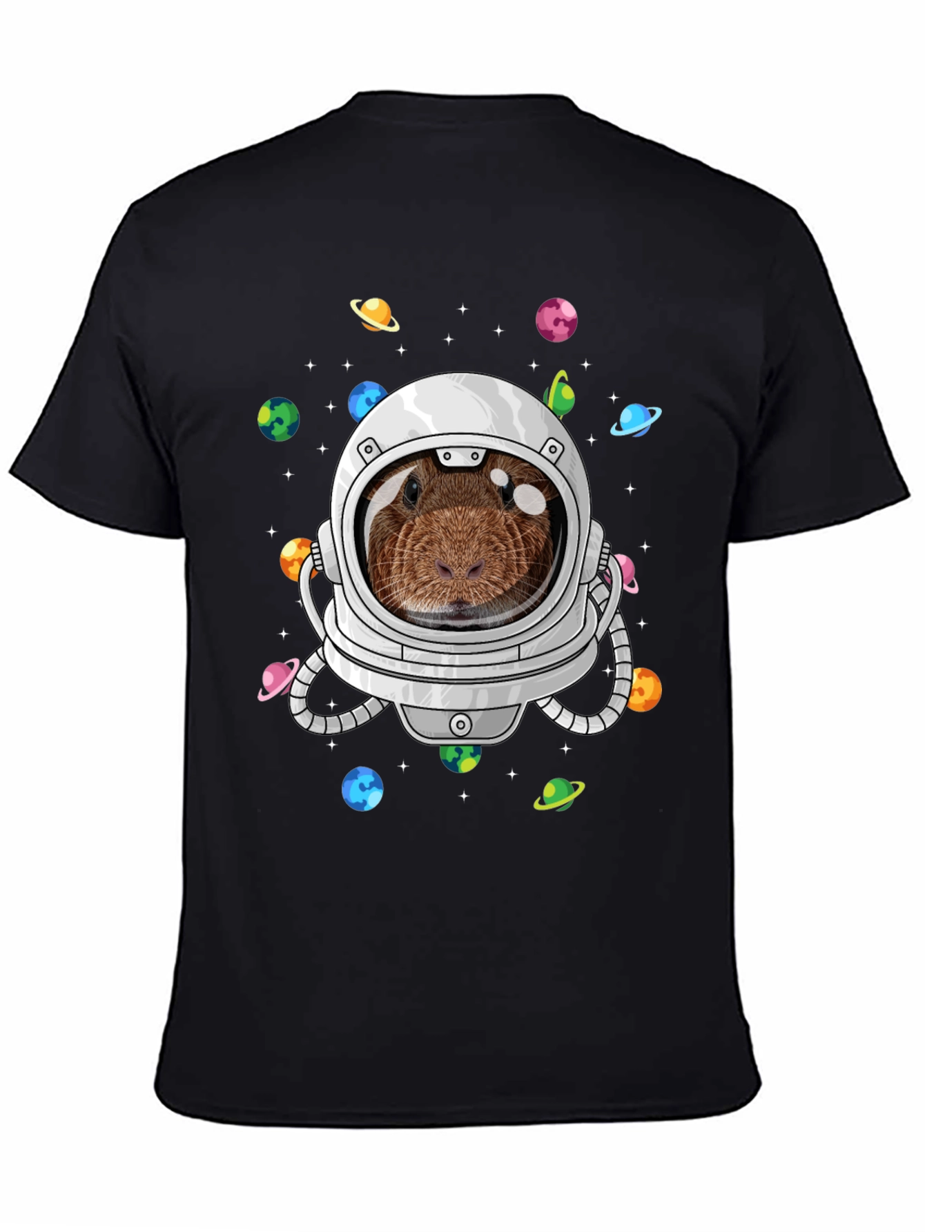 Black Guinea Pig Astronaut T-Shirt Funny Space Tee view 4