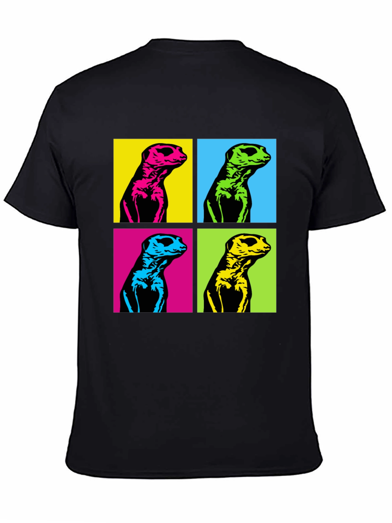 Black Pop Art Meerkat Graphic Tee - Unique Animal T-Shirt view 4