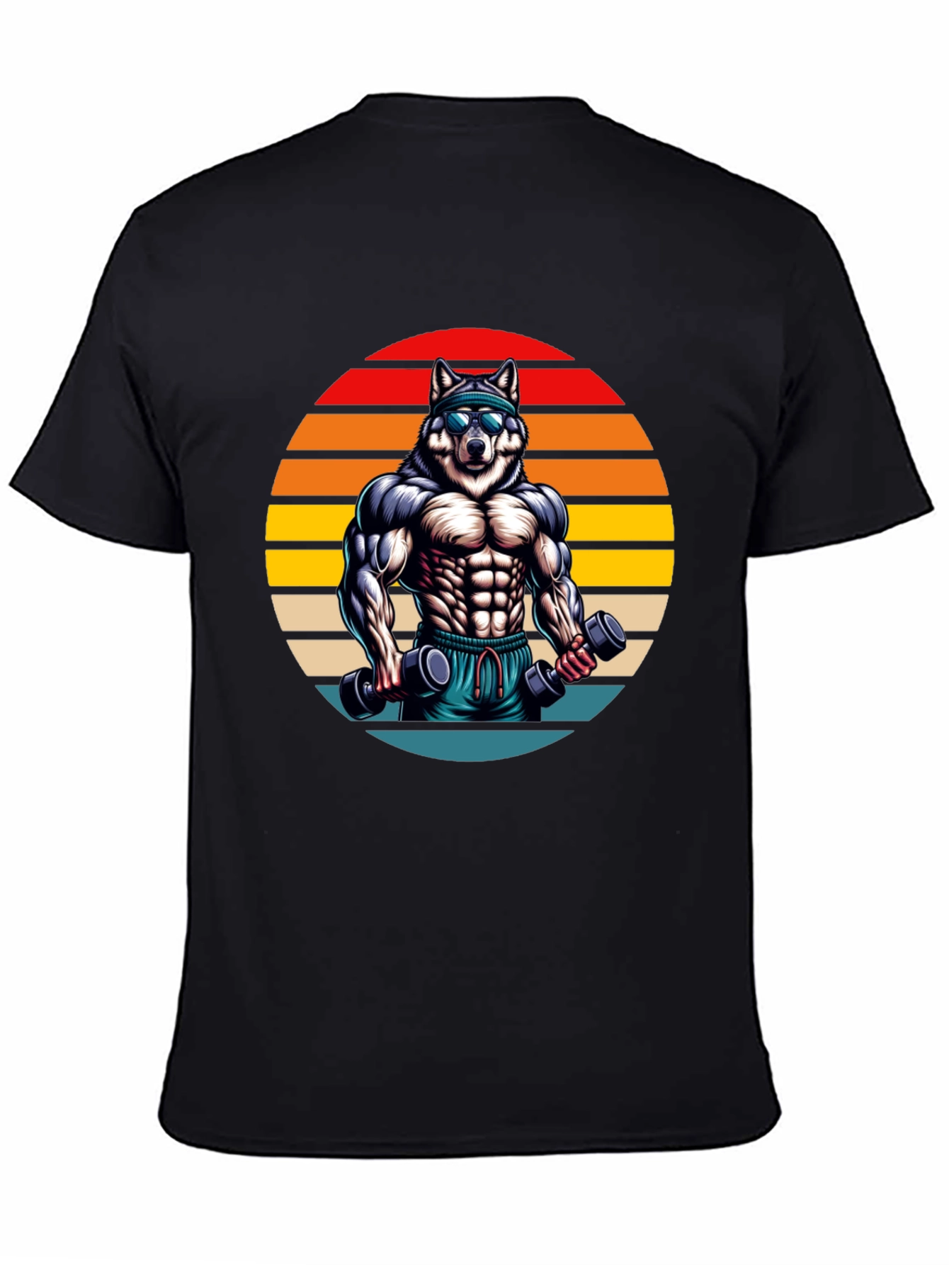 Black Wolf Gym T-Shirt - Retro Fitness Design view 4