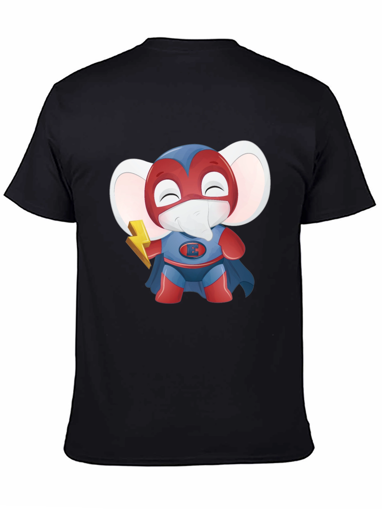 Black Superhero Elephant Cartoon T-Shirt view 4