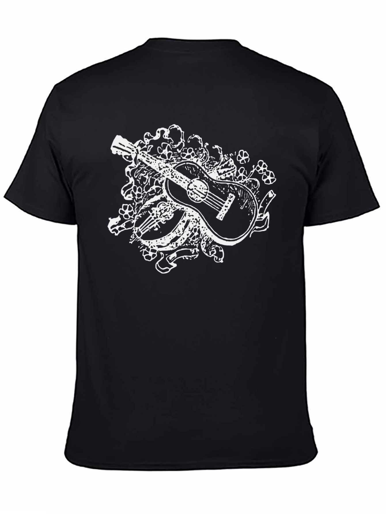 Black Guitar Floral Graphic Tee - Black Casual Shirt view 4