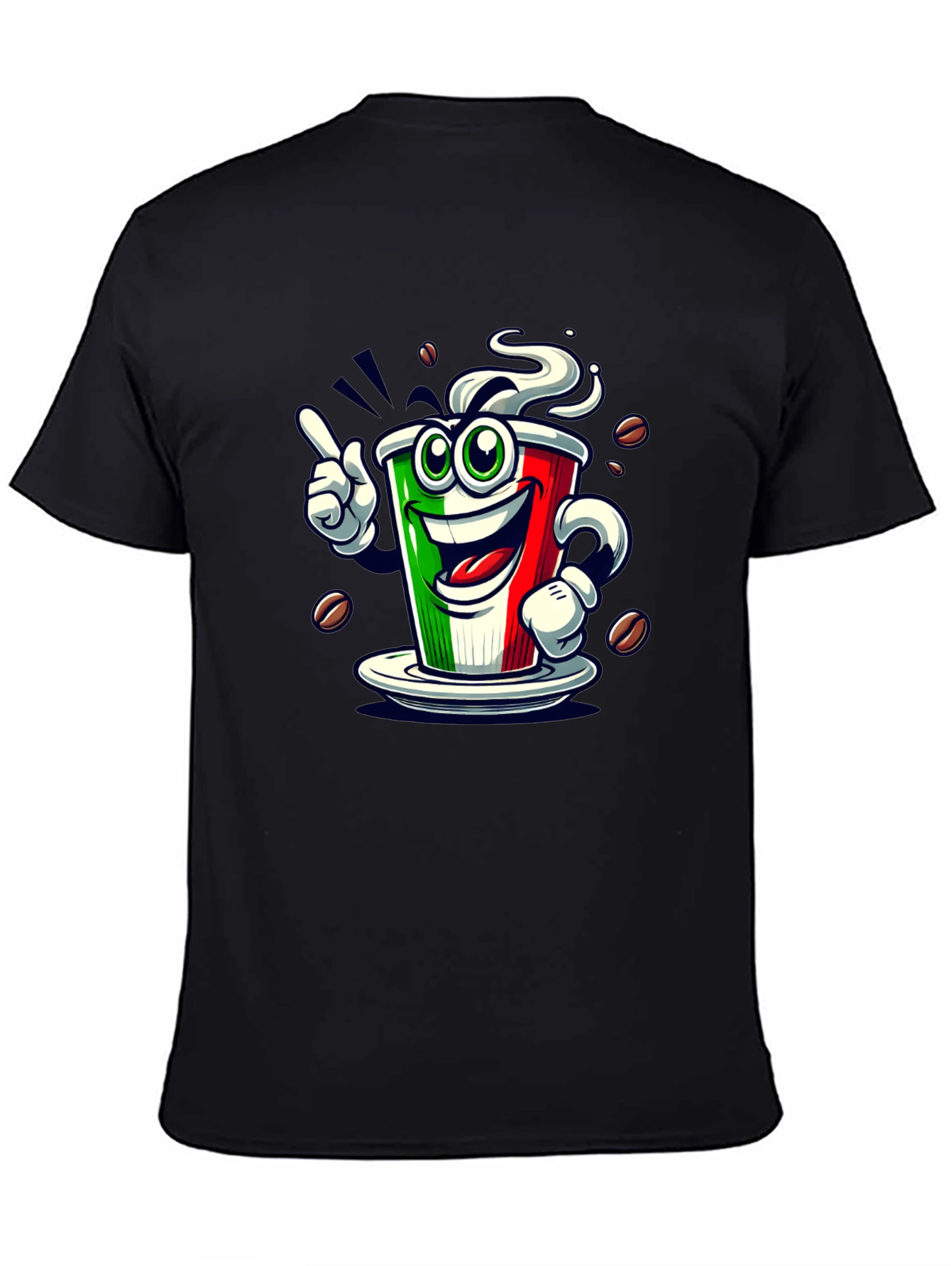 Black Italian Flag Coffee Graphic Tee - Fun Novelty Shirt view 4