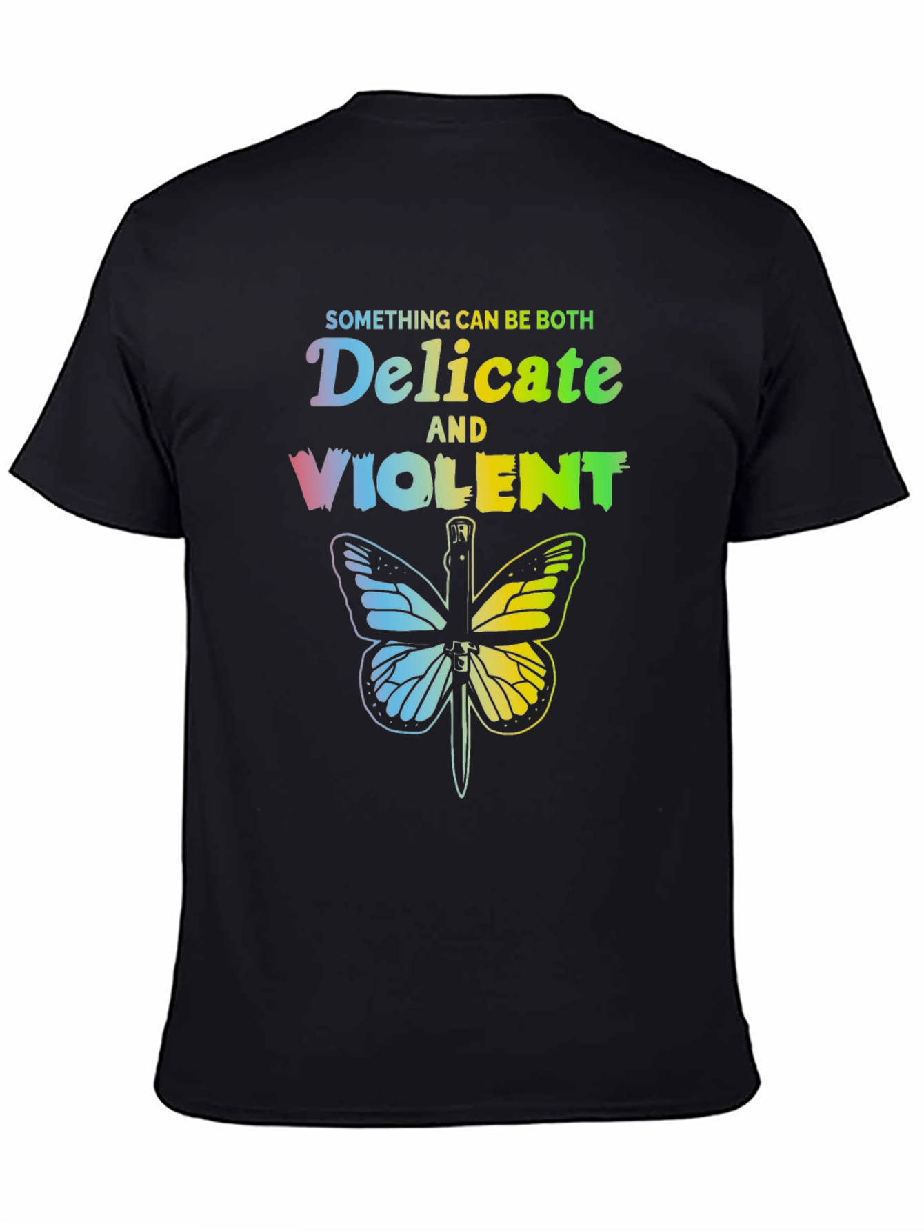 Black Delicate & Violent Butterfly T-Shirt - Unisex Cotton Tee view 4