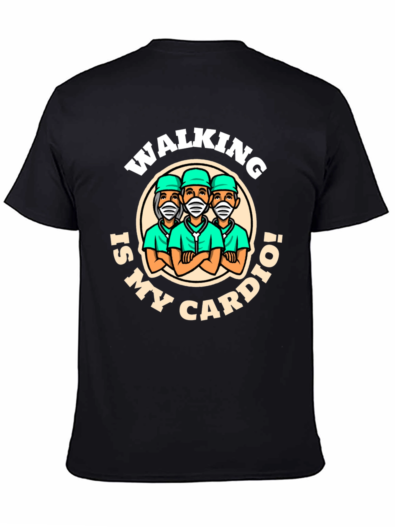 Black Walking Is My Cardio T-Shirt - Doctor Design view 4