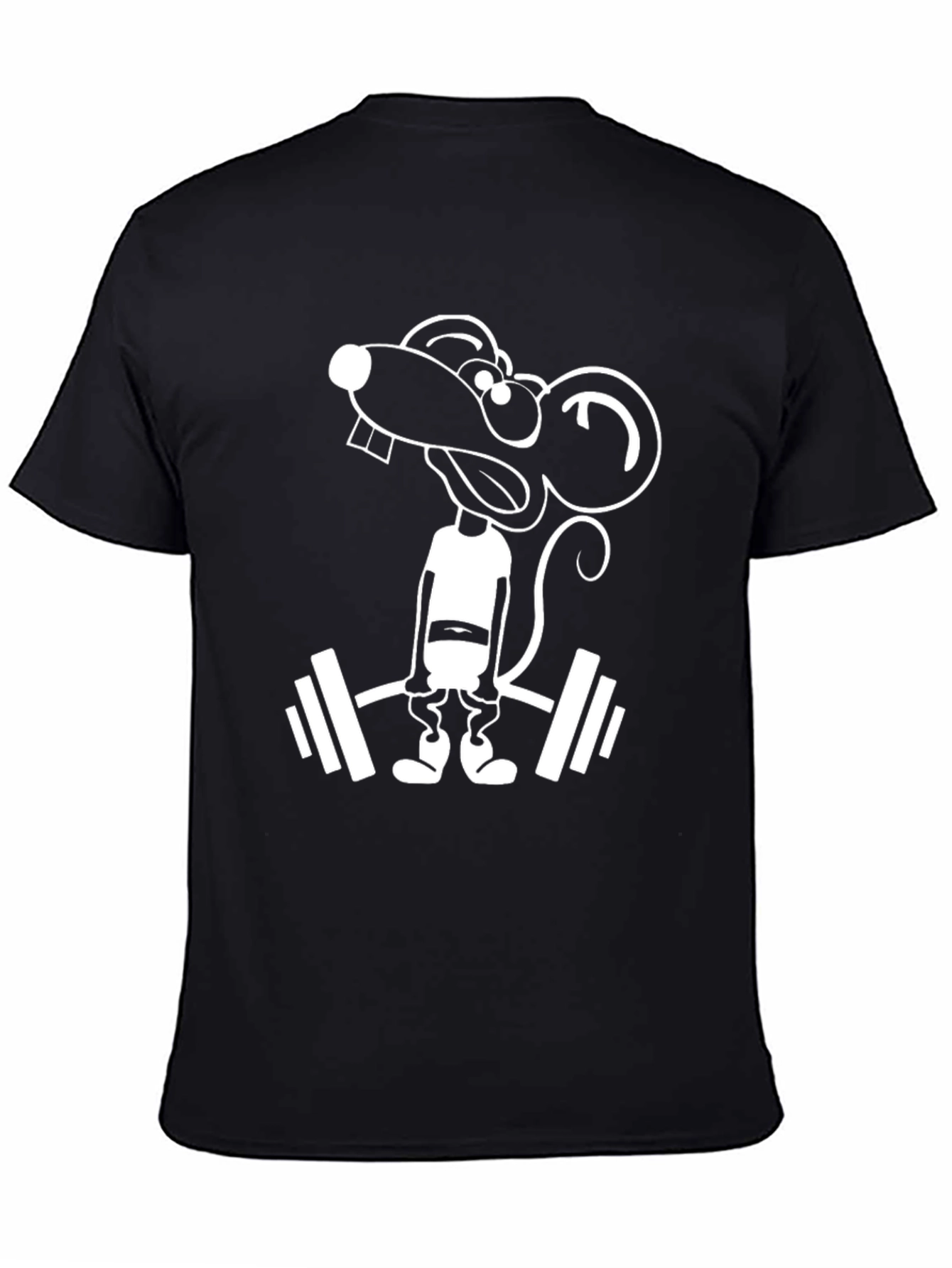 Black Funny Rat Lifting Weights Black T-Shirt view 4
