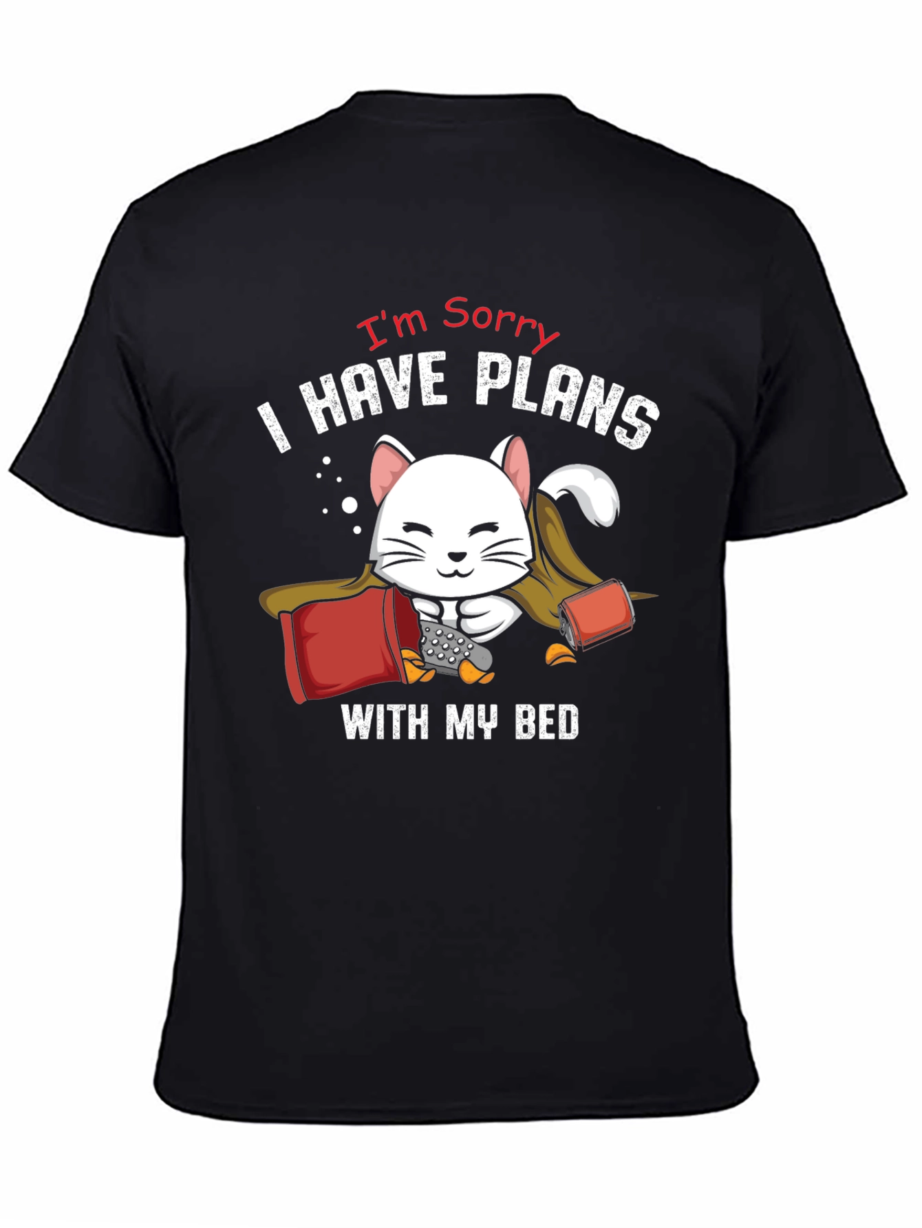Black Funny Cat Bed Plans T-Shirt - Novelty Graphic Tee view 4