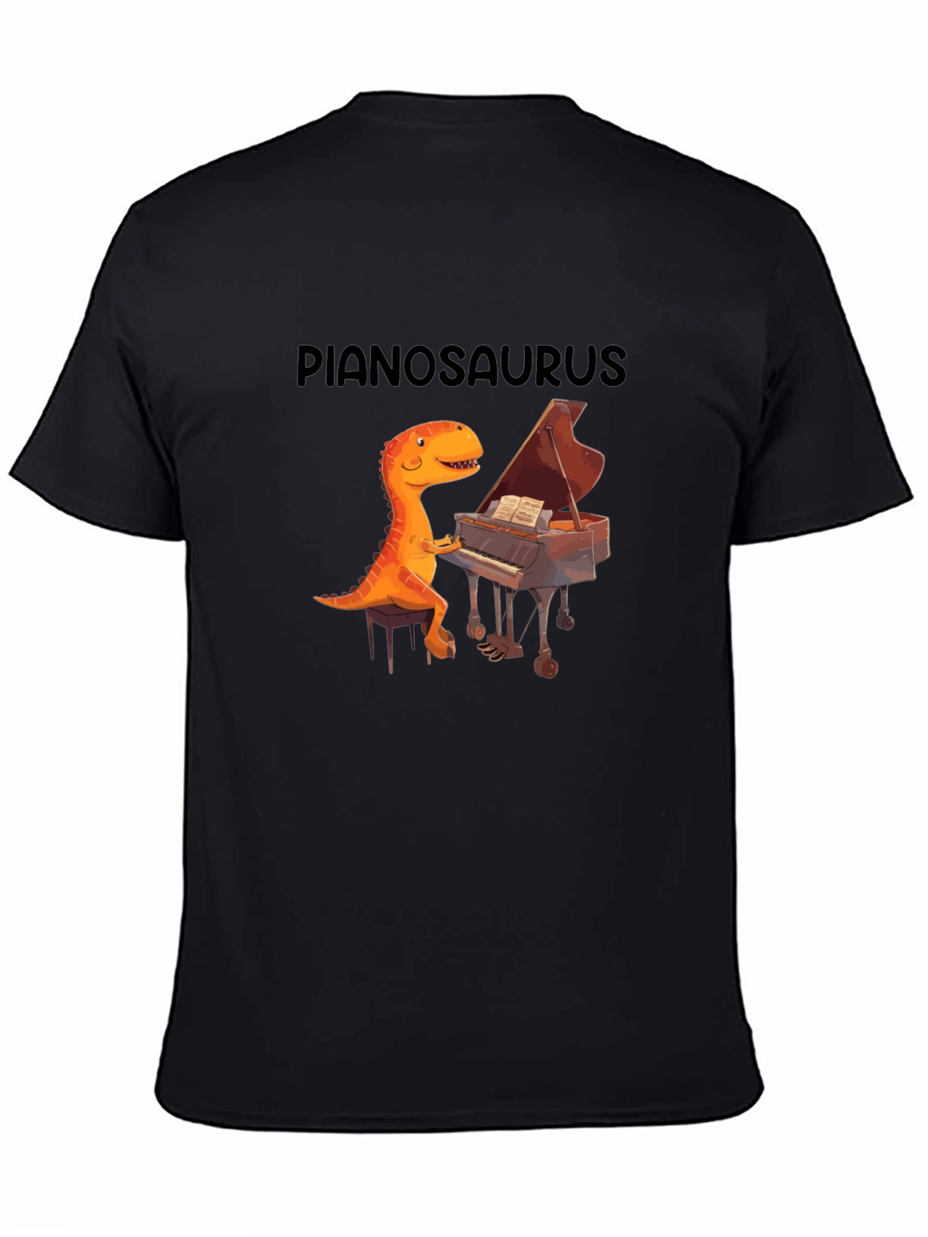 Black Pianosaurus Graphic Tee - Dino Piano Player Shirt view 4