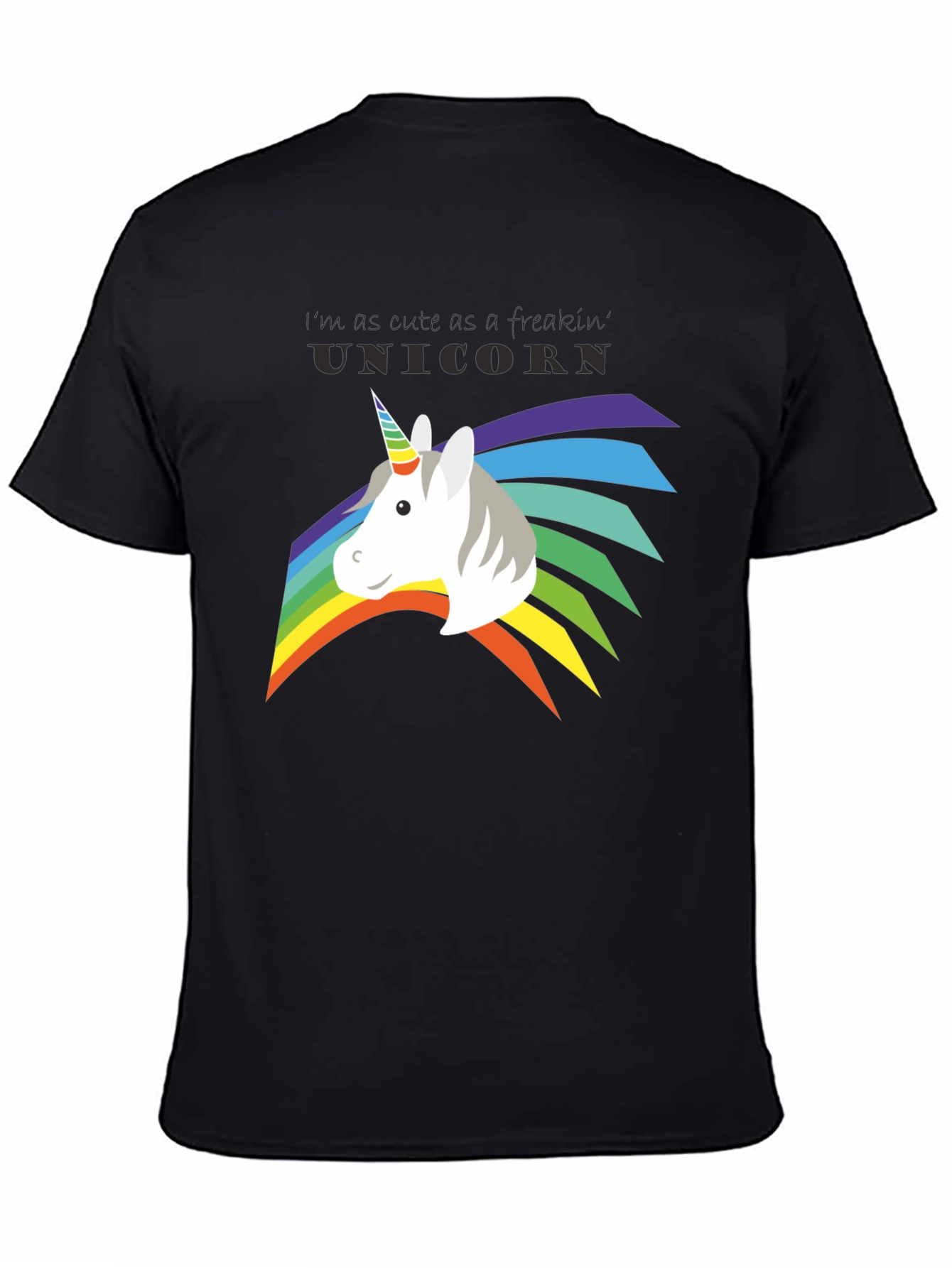 Black Cute Unicorn Freakin' Unicorn Rainbow T-Shirt view 4