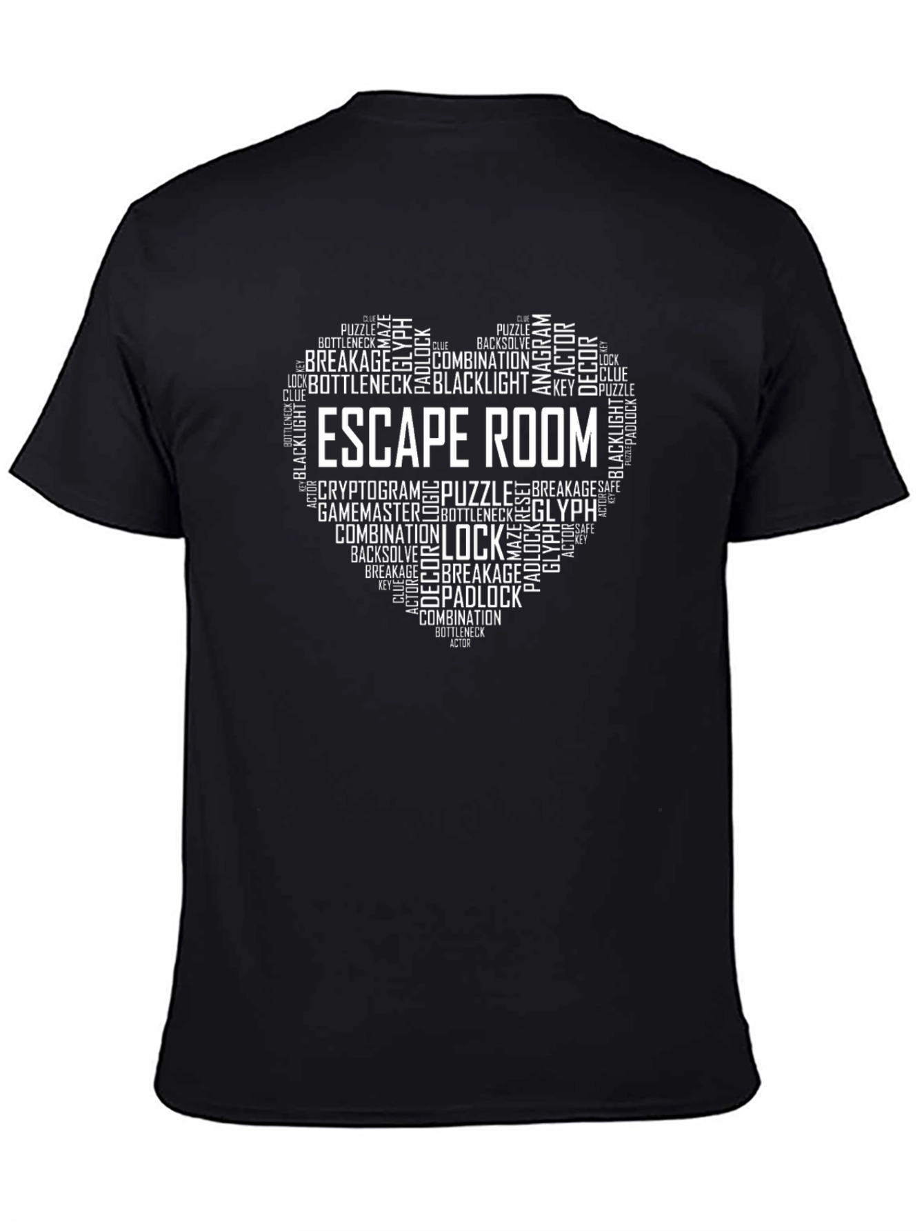 Black Escape Room Word Art Heart T-Shirt view 4