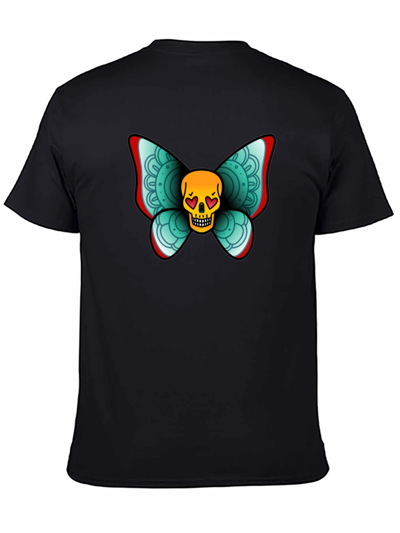 Black Skull Butterfly Graphic Tee - Black Cotton T-Shirt view 4