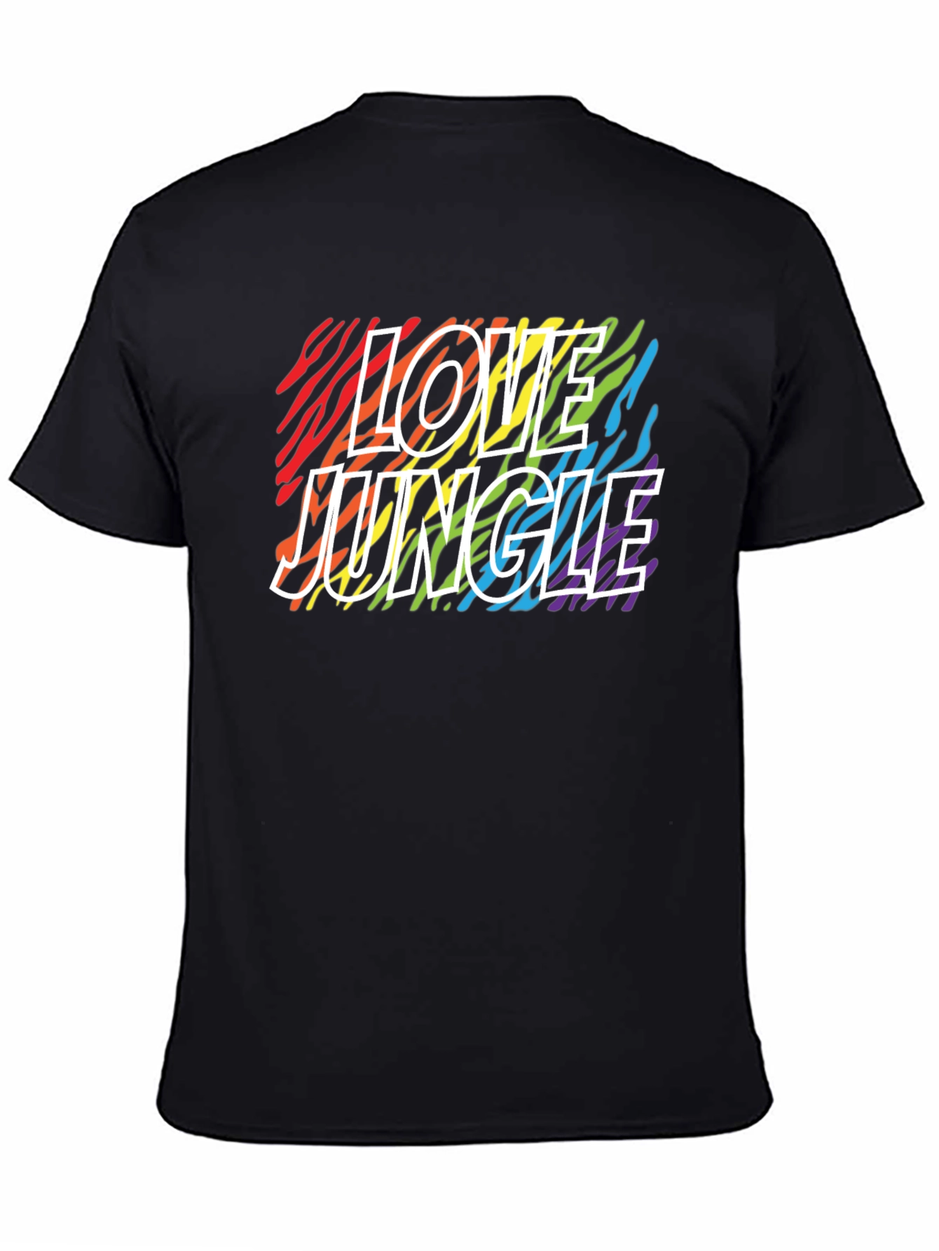 Black Love Jungle Rainbow Zebra Print Black T-Shirt view 4