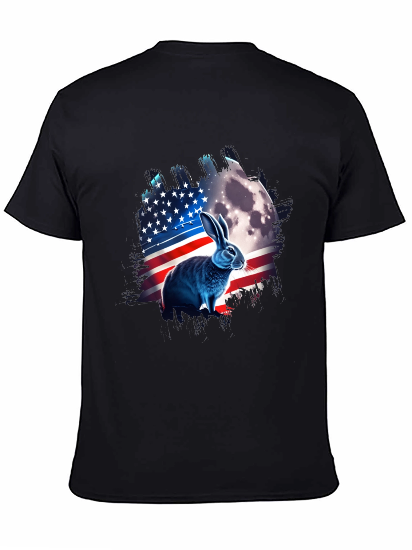 Black Patriotic Rabbit USA Flag T-Shirt view 4