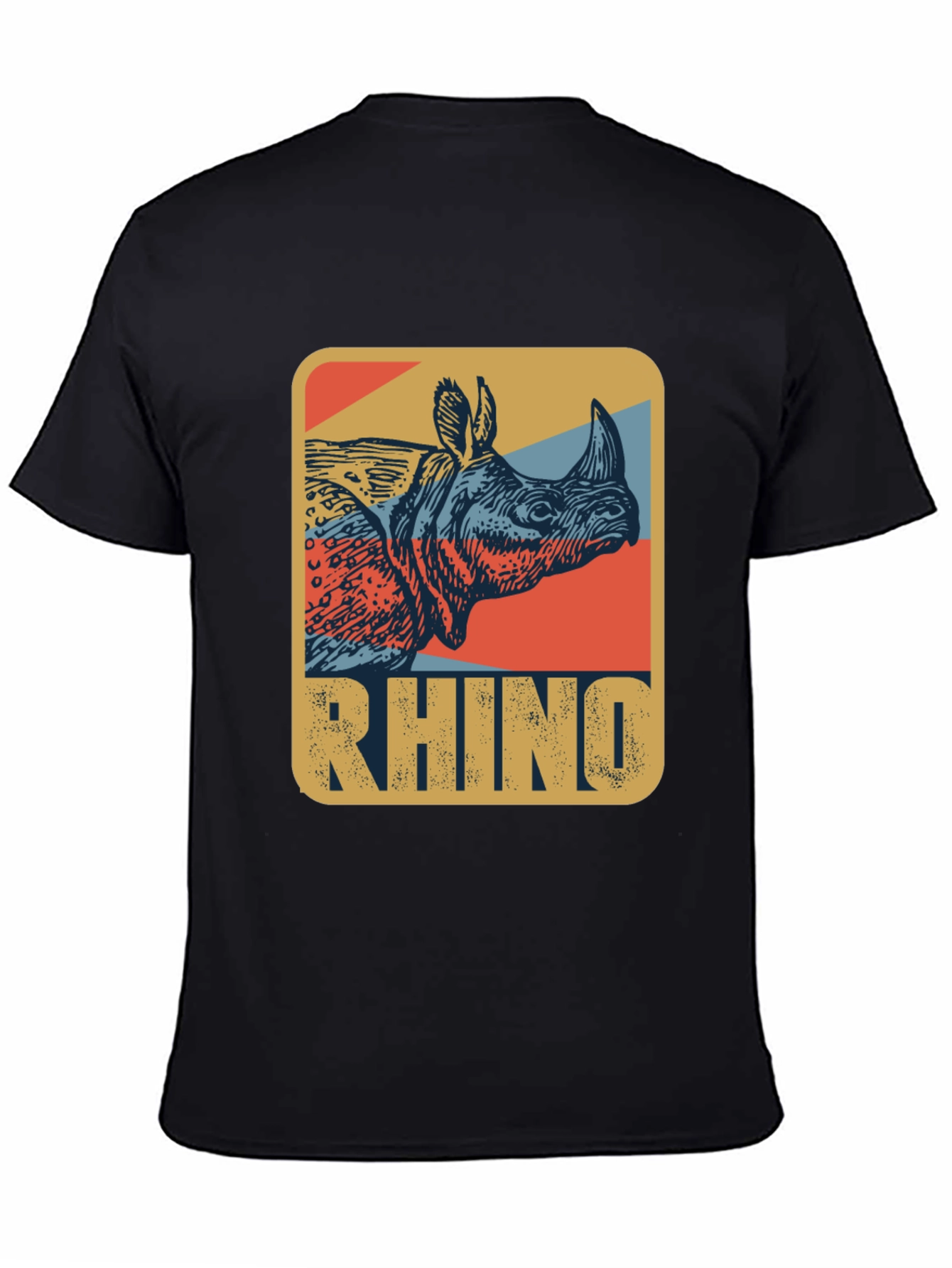 Black Retro Rhino Graphic T-Shirt - Cool Wildlife Tee view 4
