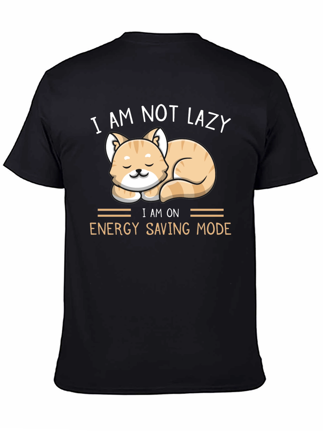 Black Funny Cat Energy Saving Mode T-Shirt view 4