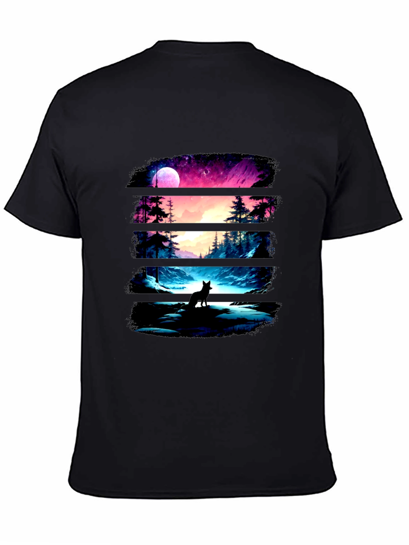 Black Wolf Landscape Black Graphic Tee view 4