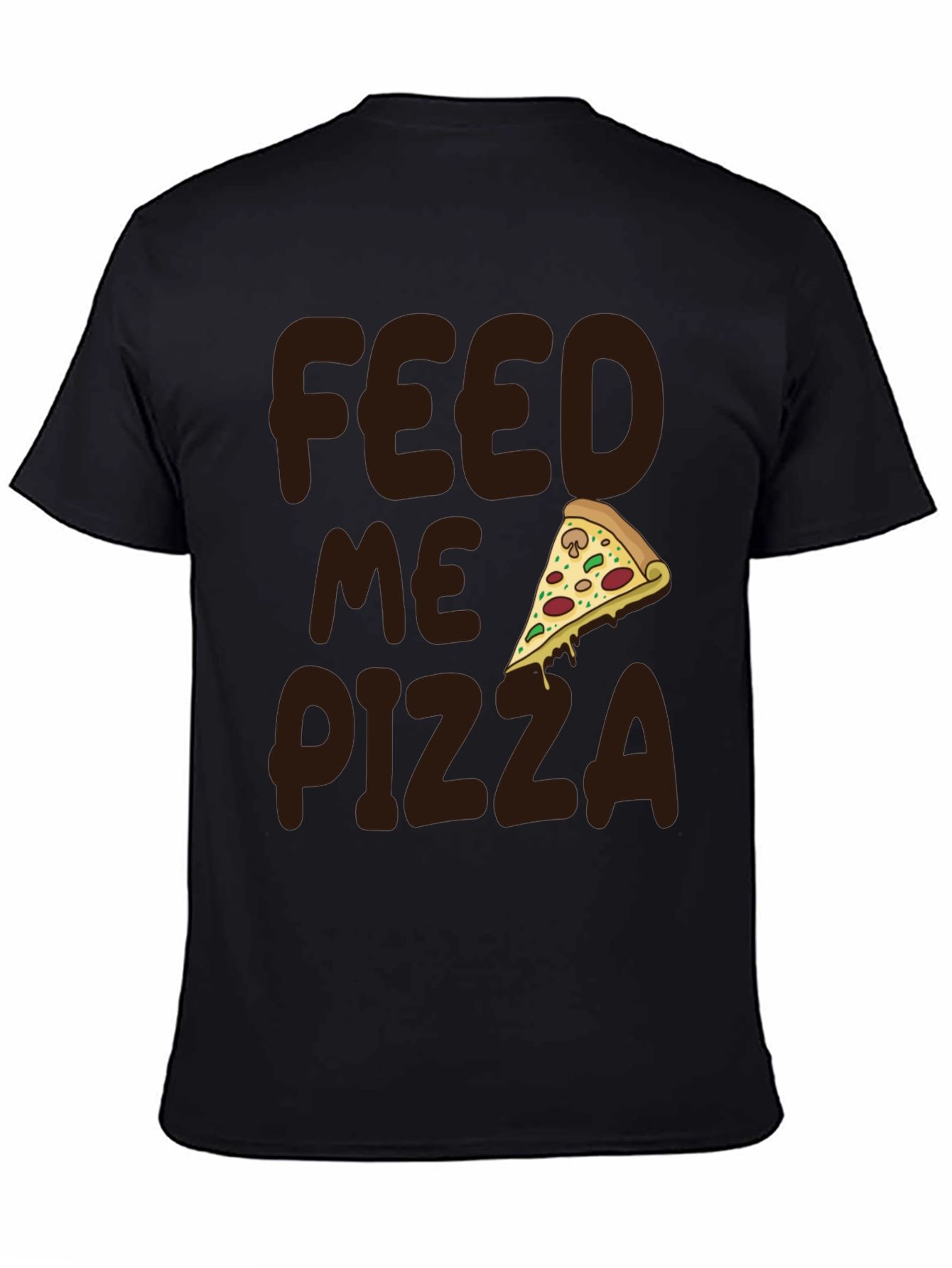 Black Feed Me Pizza Graphic Tee - Funny Food Lover Shirt view 4