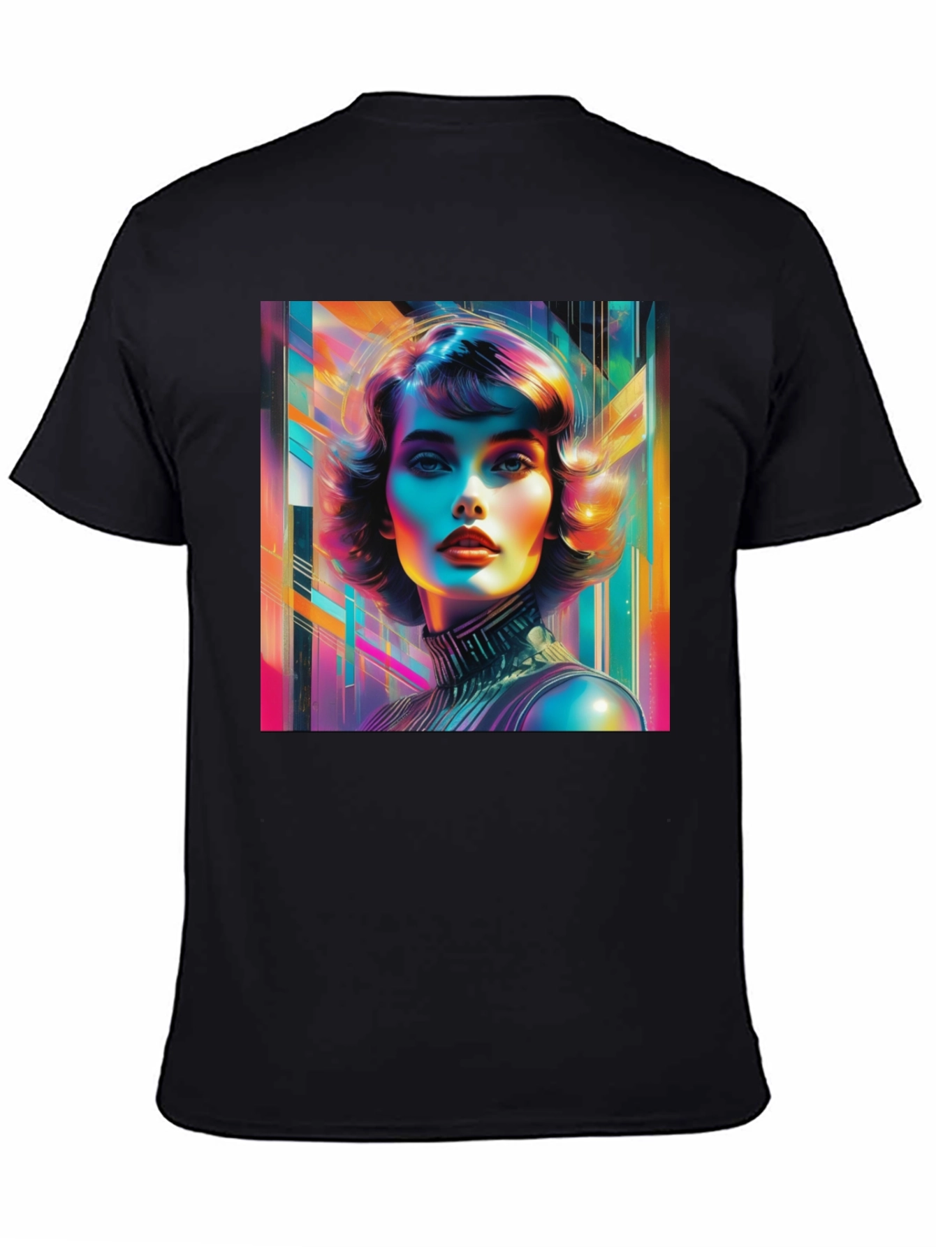 Black Vivid Retro Woman Graphic Tee - Modern Art Style view 4