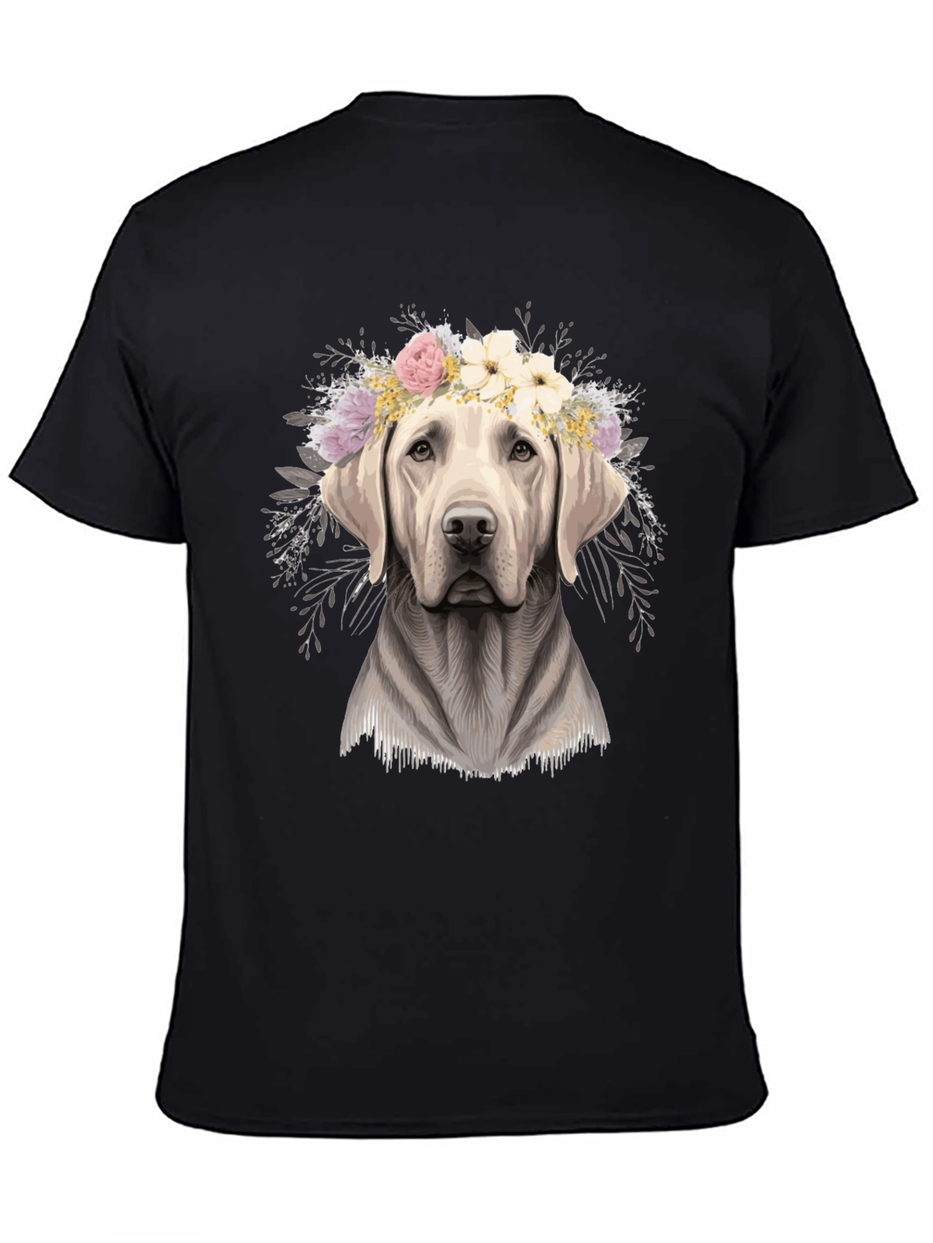 Black Dog with Flower Crown Graphic Tee - Black view 4