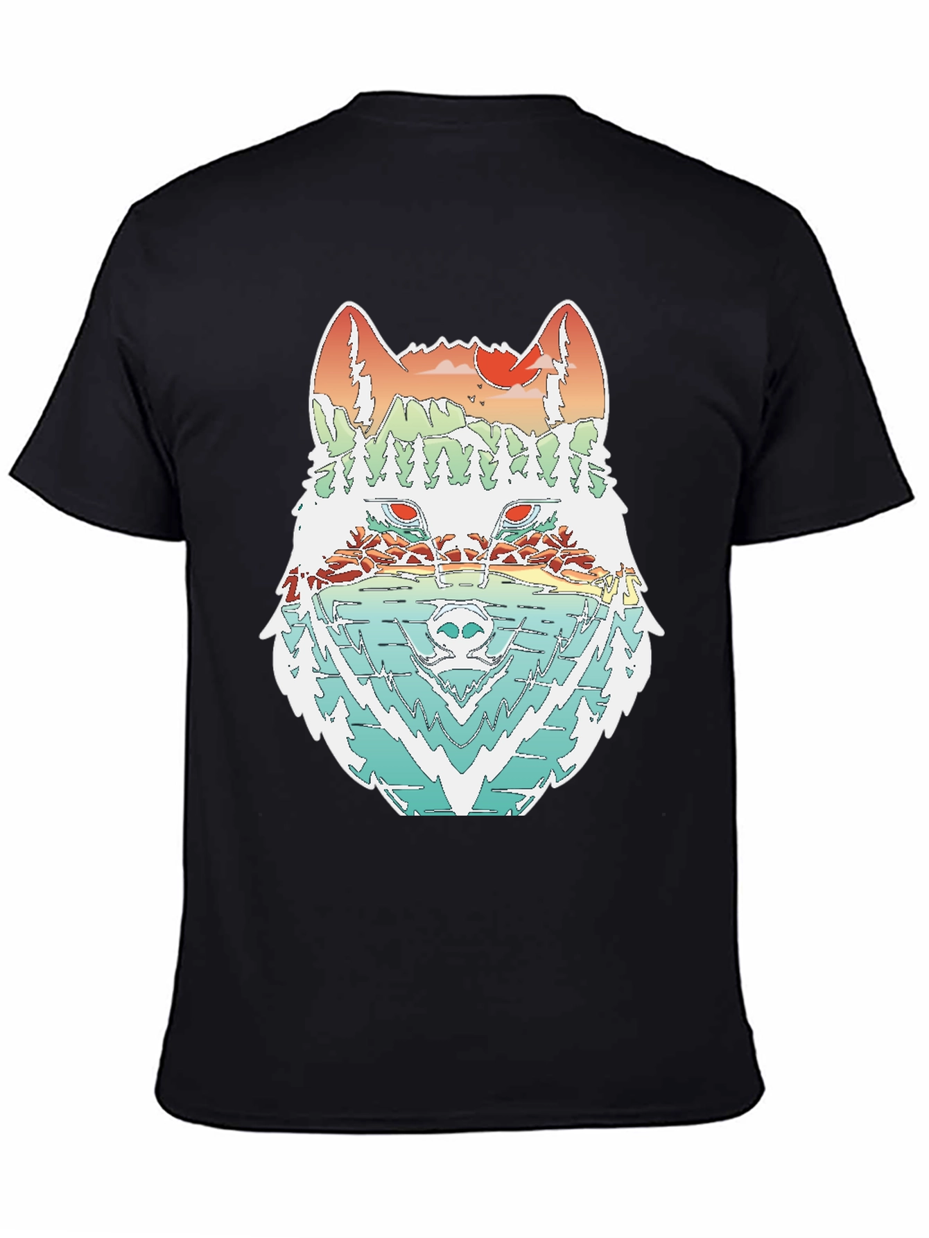 Black Nature Wolf Graphic Tee - Unisex Black T-Shirt view 4