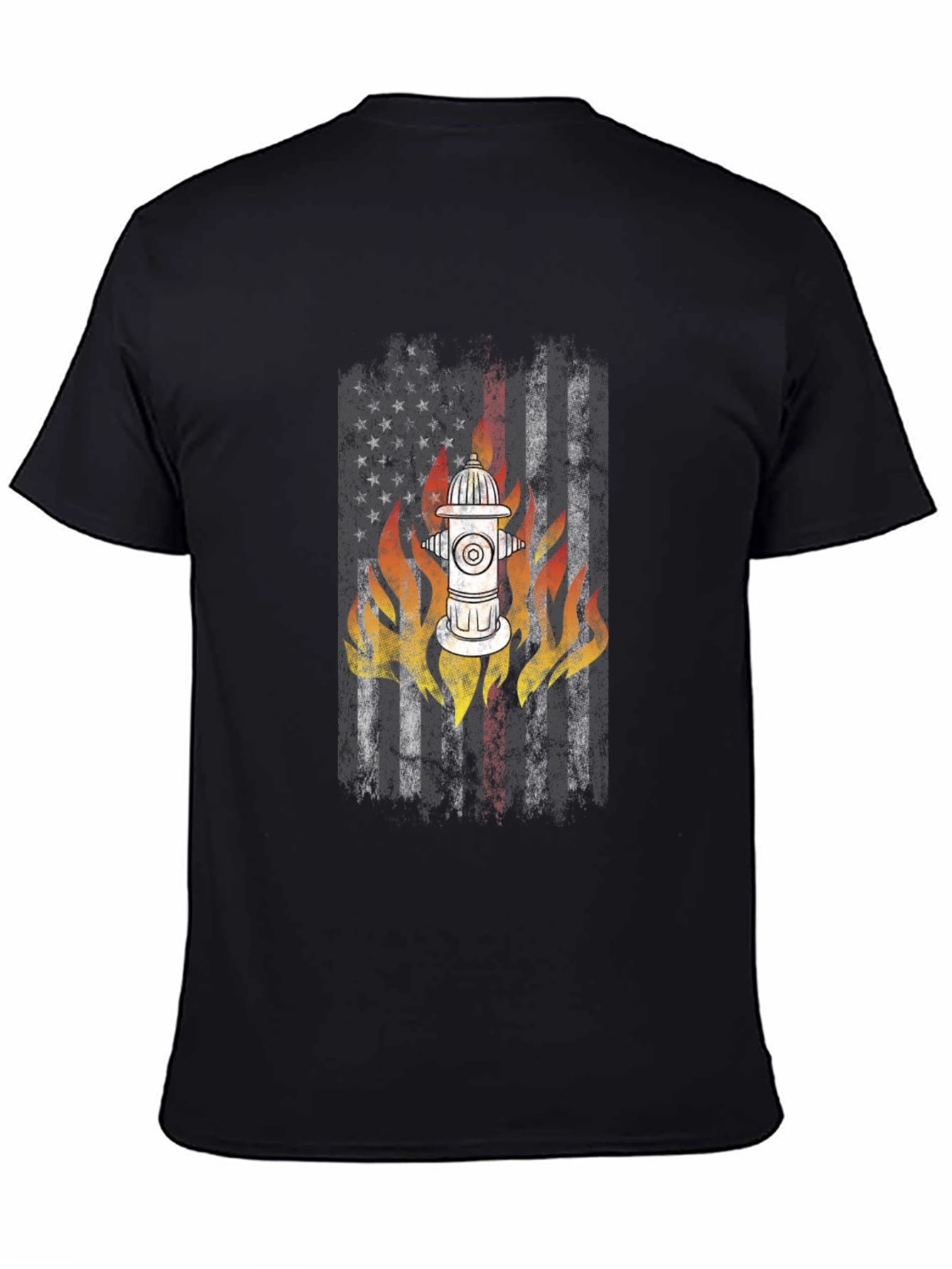 Black Firefighter USA Flag Hydrant T-Shirt view 4