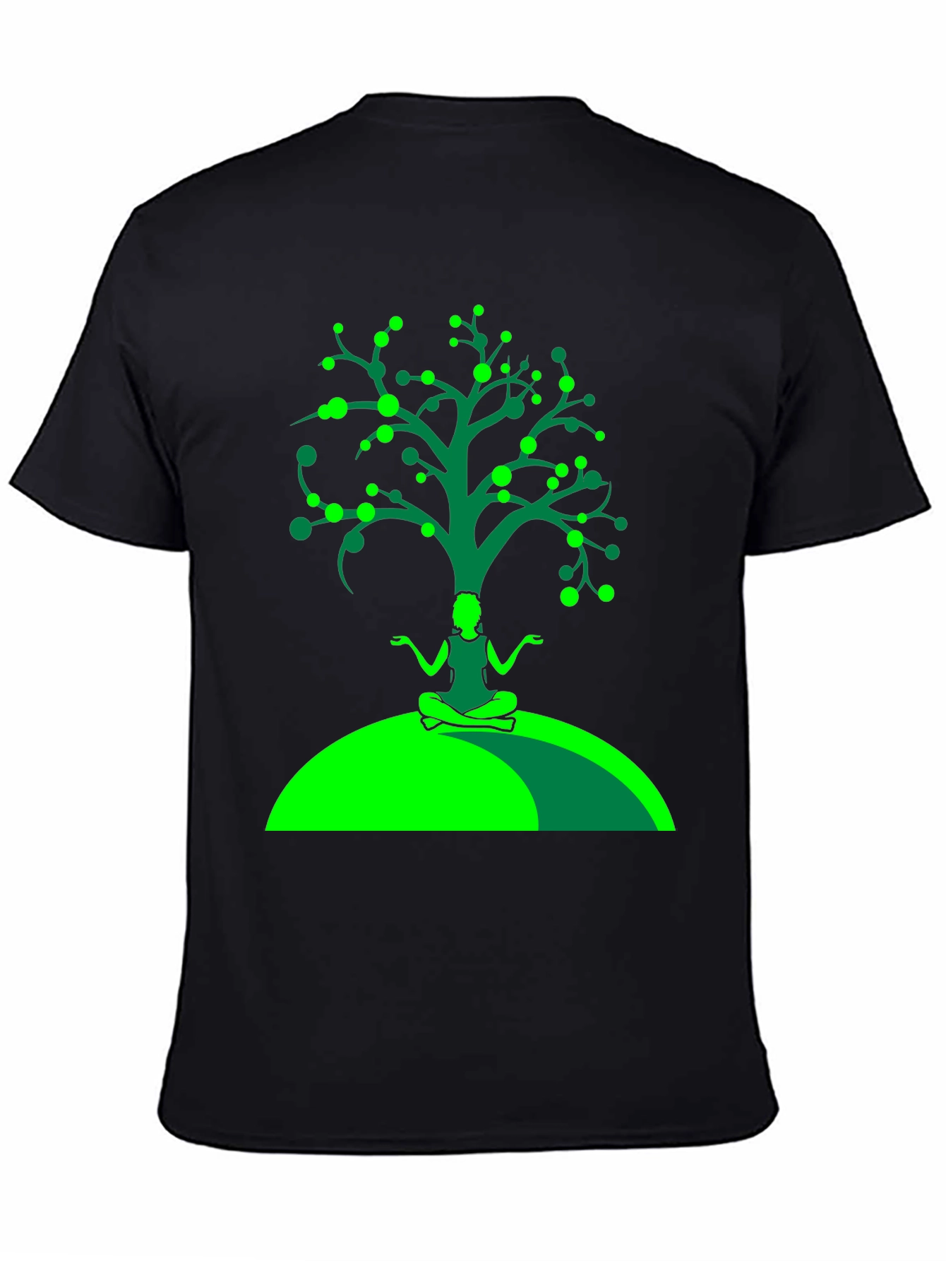 Black Yoga Tree Graphic Tee - Black Cotton T-Shirt view 4