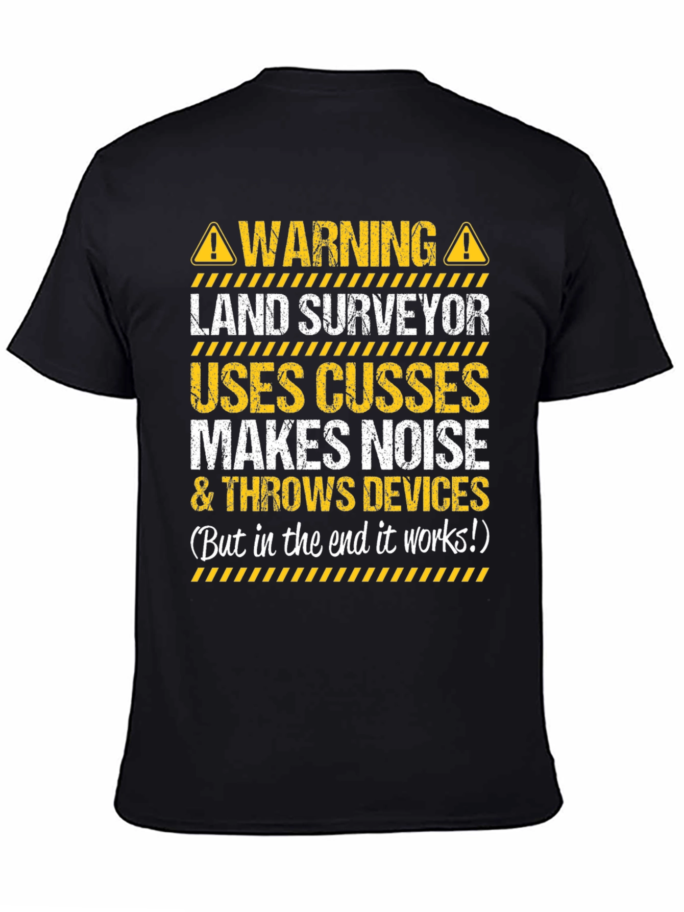 Black Warning Land Surveyor Funny T-Shirt view 4