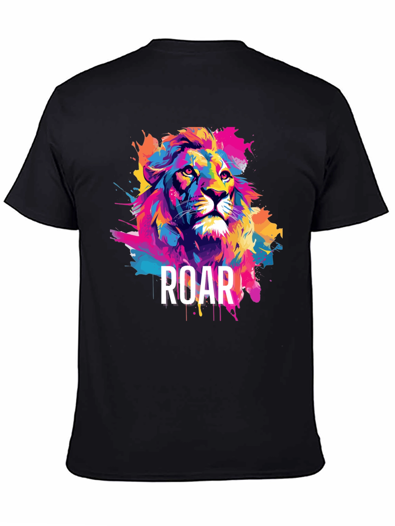 Black Colorful Lion Graphic Tee - ROAR view 4