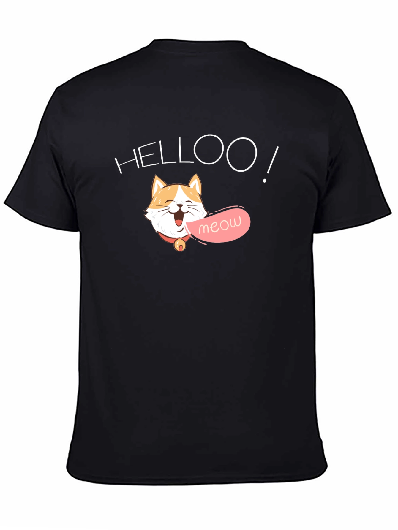 Black Helloo Meow Cat Graphic Tee - Black view 4