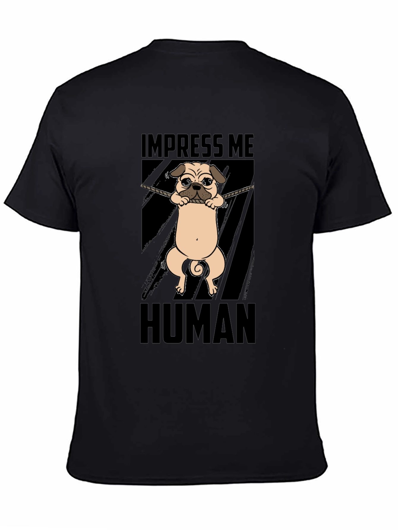 Black Impress Me Human Pug Graphic T-Shirt view 4