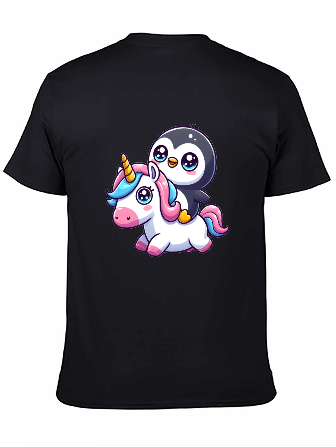 Black Penguin Riding Unicorn Graphic Tee view 4
