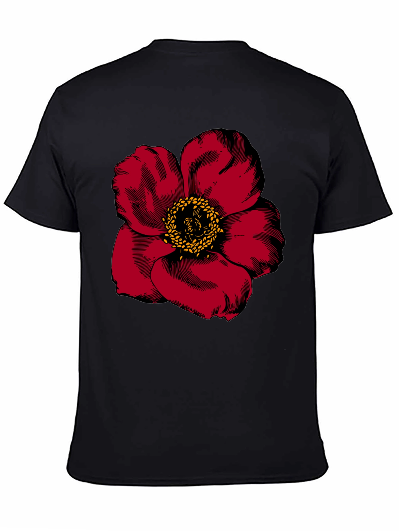 Black Bold Red Flower Graphic Tee - Men's Black T-Shirt view 4