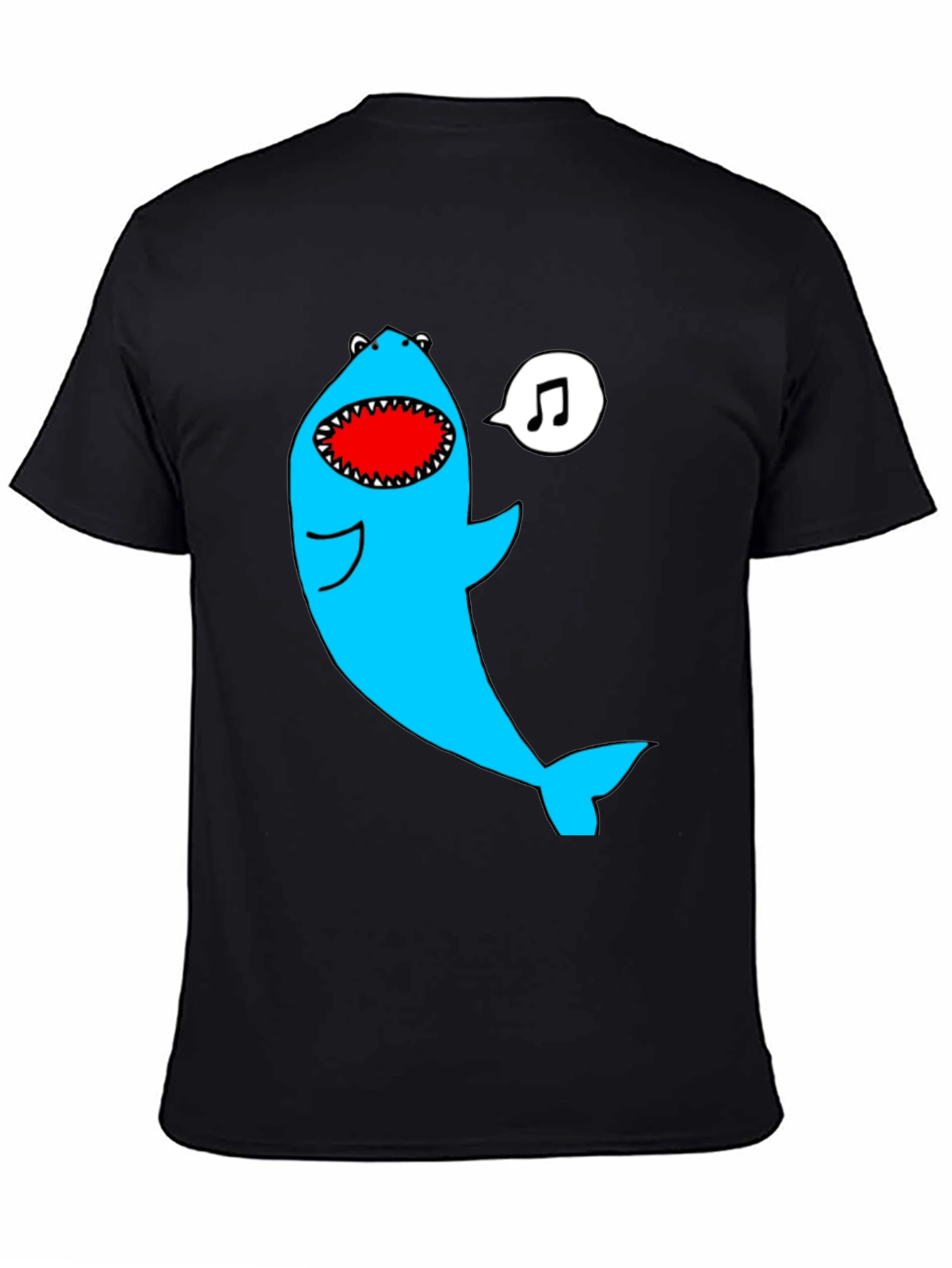 Black Singing Shark Graphic Tee - Black Cotton Blend view 4