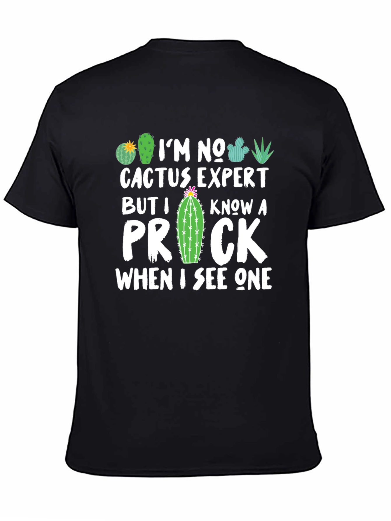 Black Funny Cactus Expert Graphic T-Shirt view 4