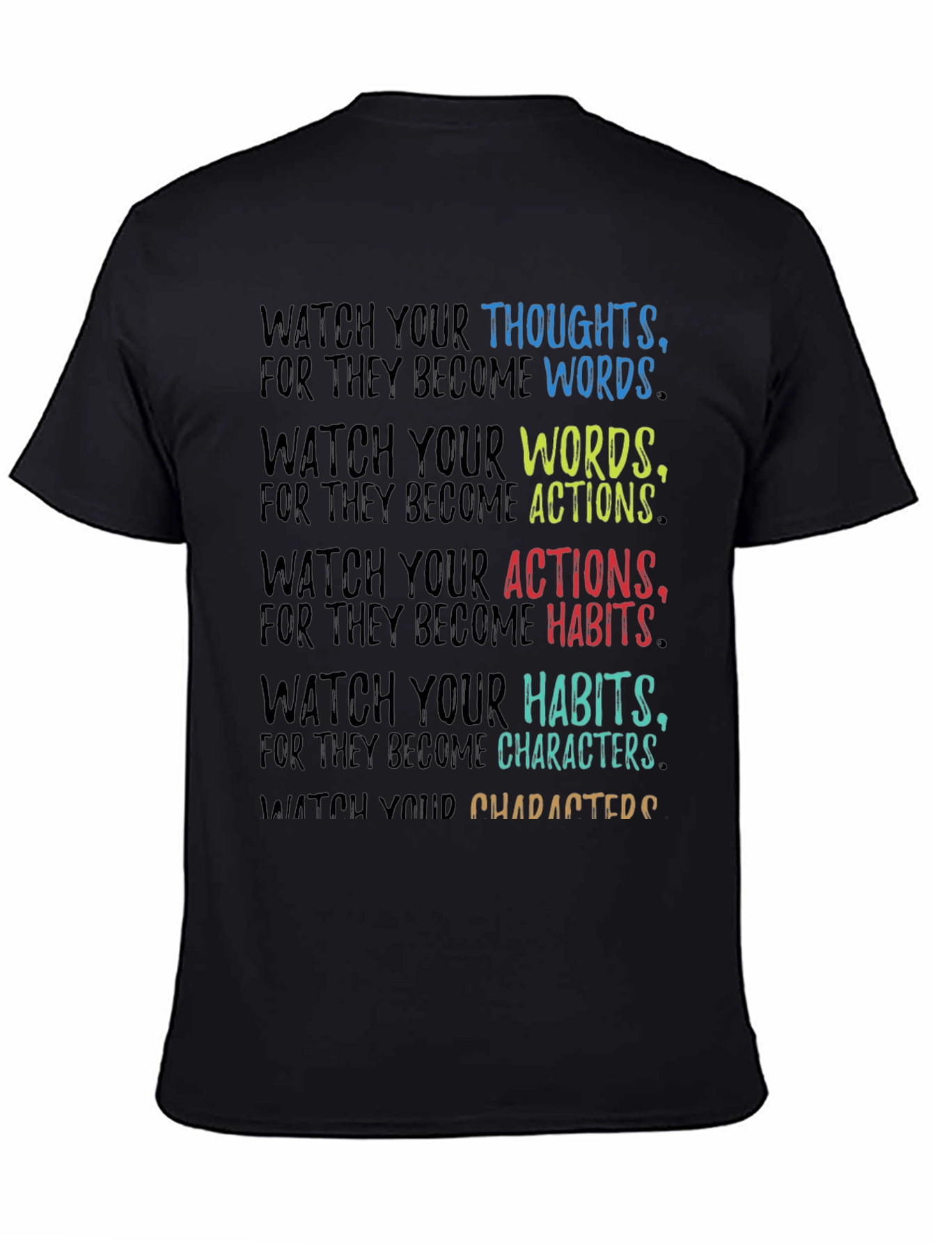 Black Inspirational Quote T-Shirt - Watch Your Thoughts view 4