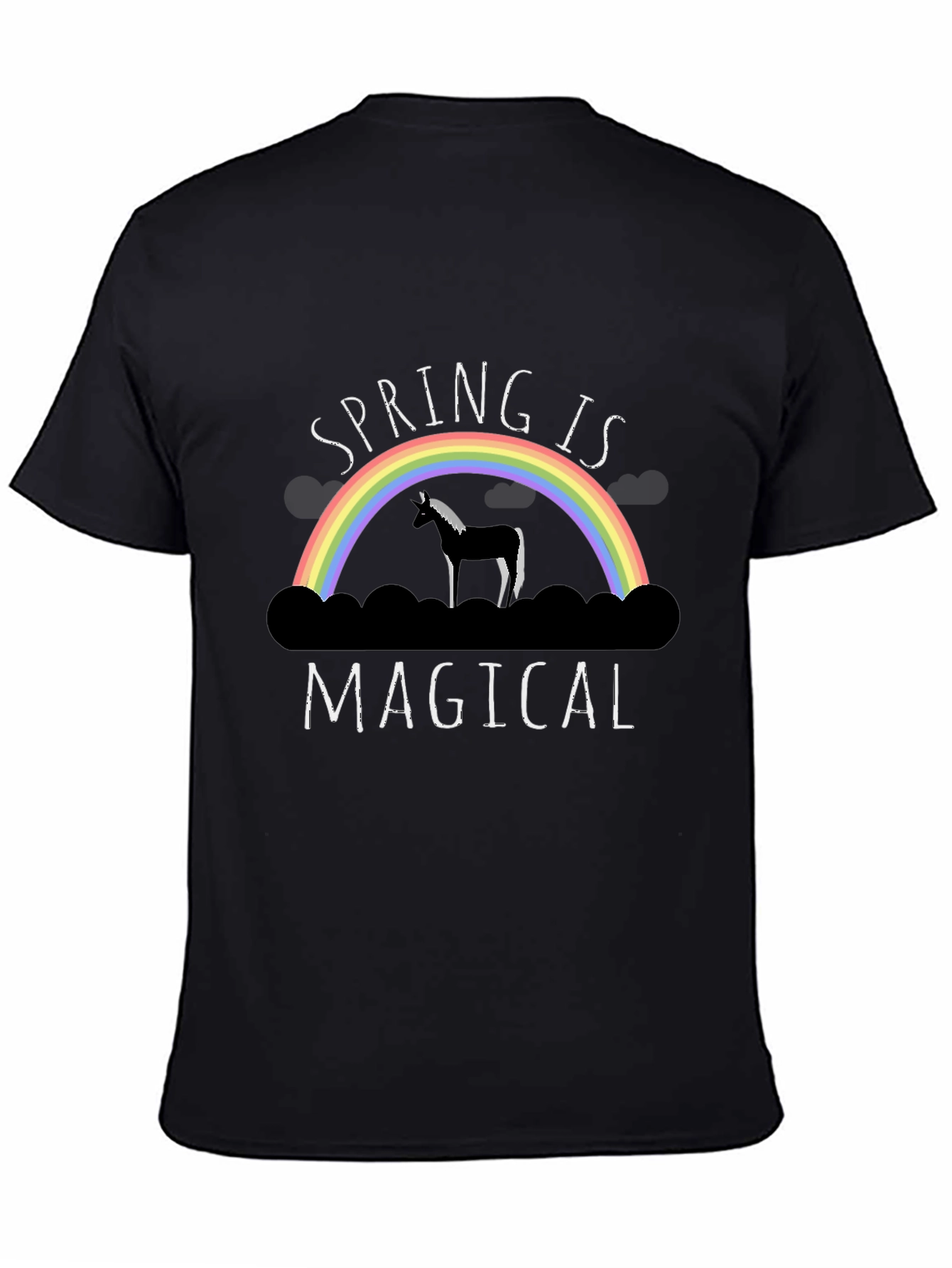 Black Spring Is Magical Unicorn Rainbow T-Shirt view 4
