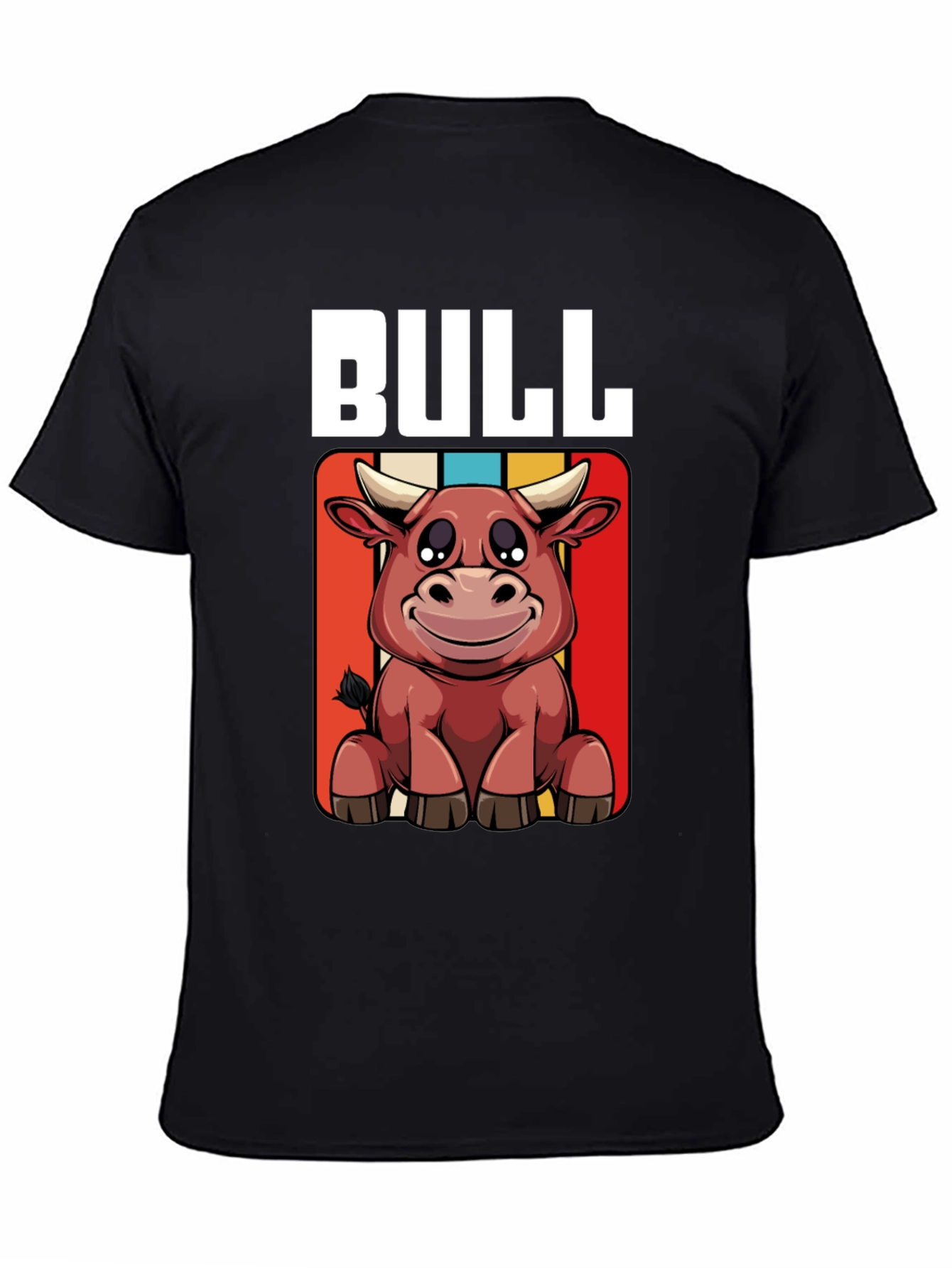 Black Bull Cartoon Graphic Tee - Black Cotton T-Shirt view 4