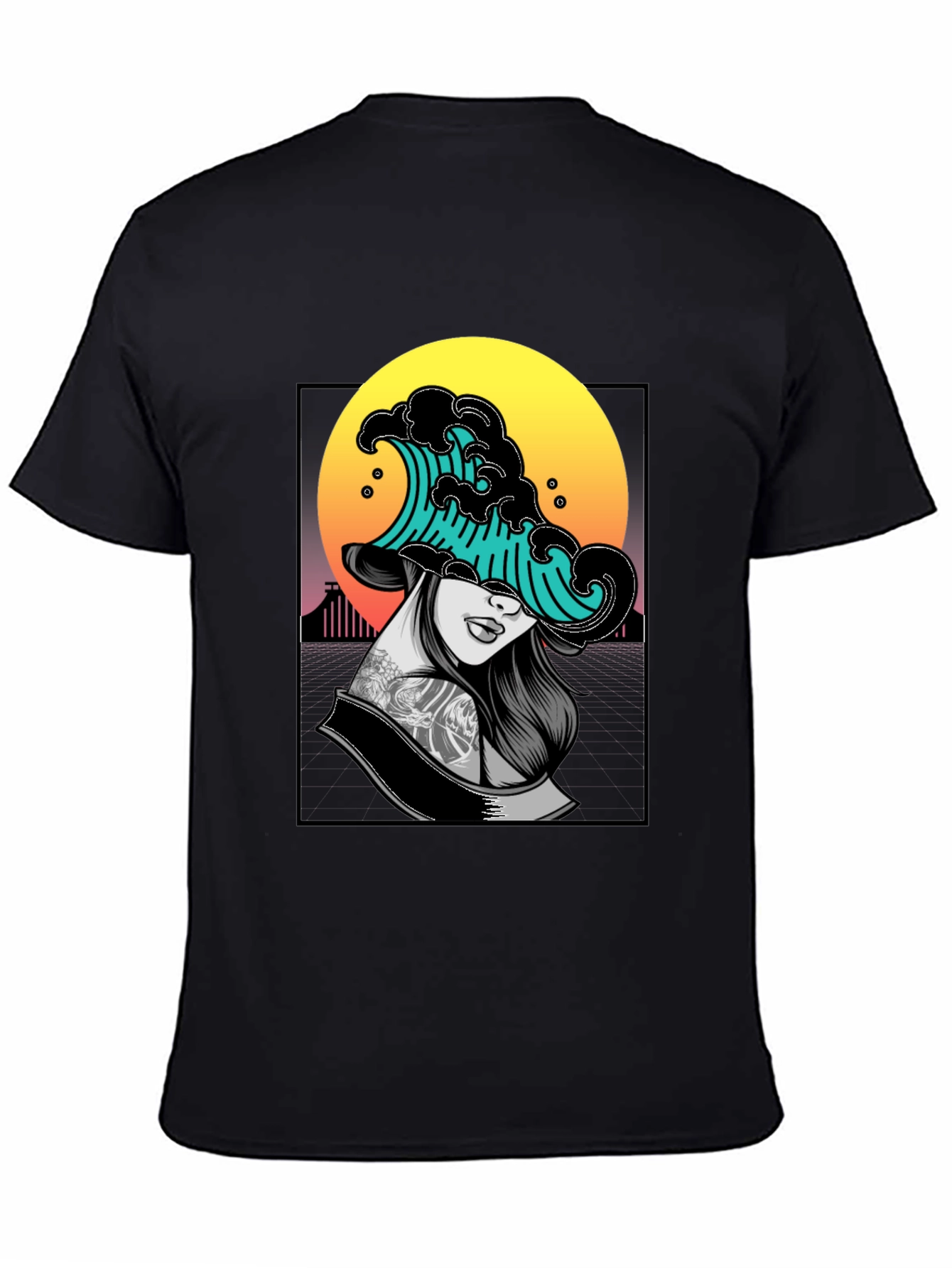 Black Wave Woman Graphic Tee - Unique Black T-Shirt view 4
