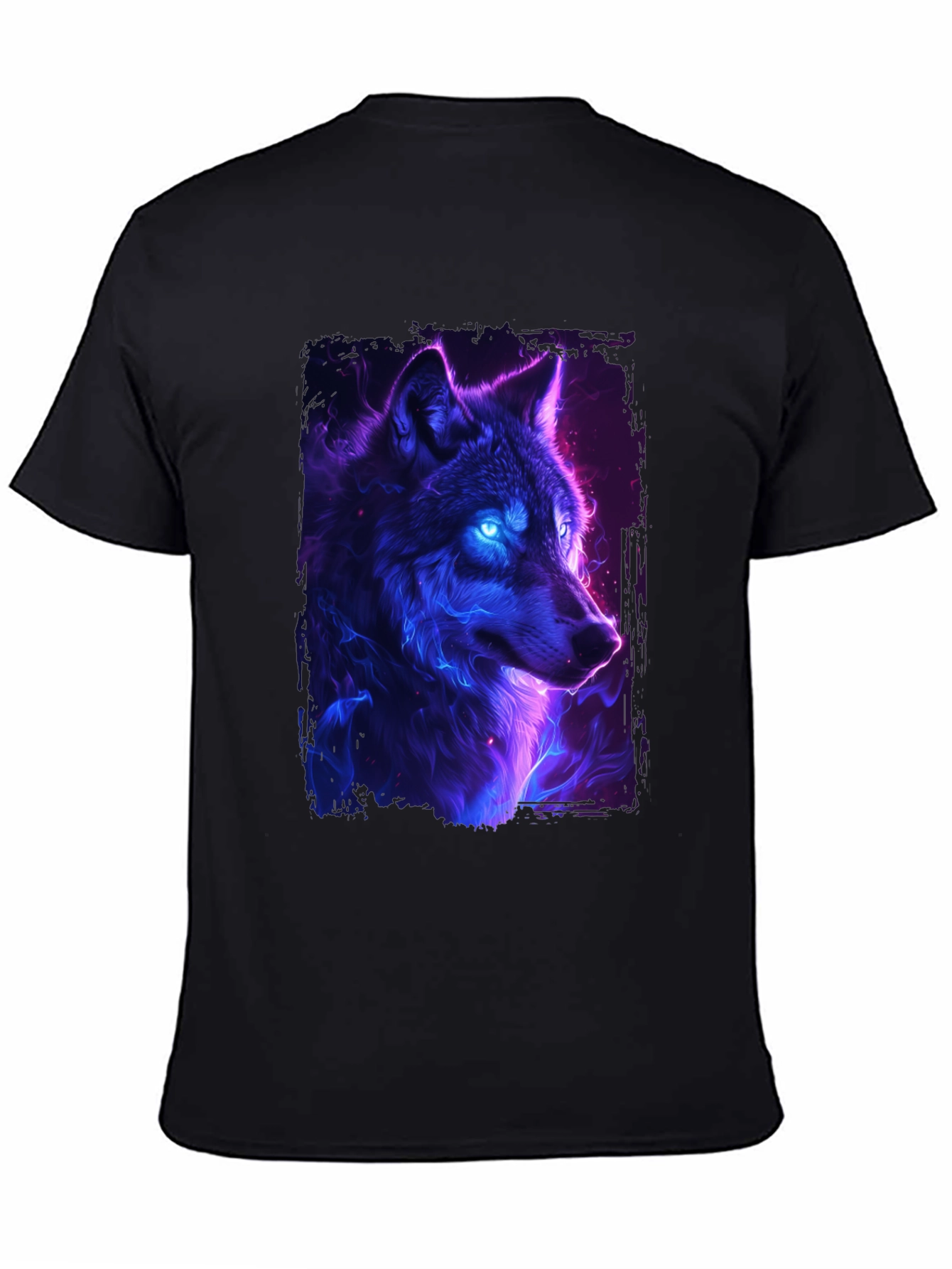 Black Neon Wolf Graphic Tee - Black T-Shirt view 4