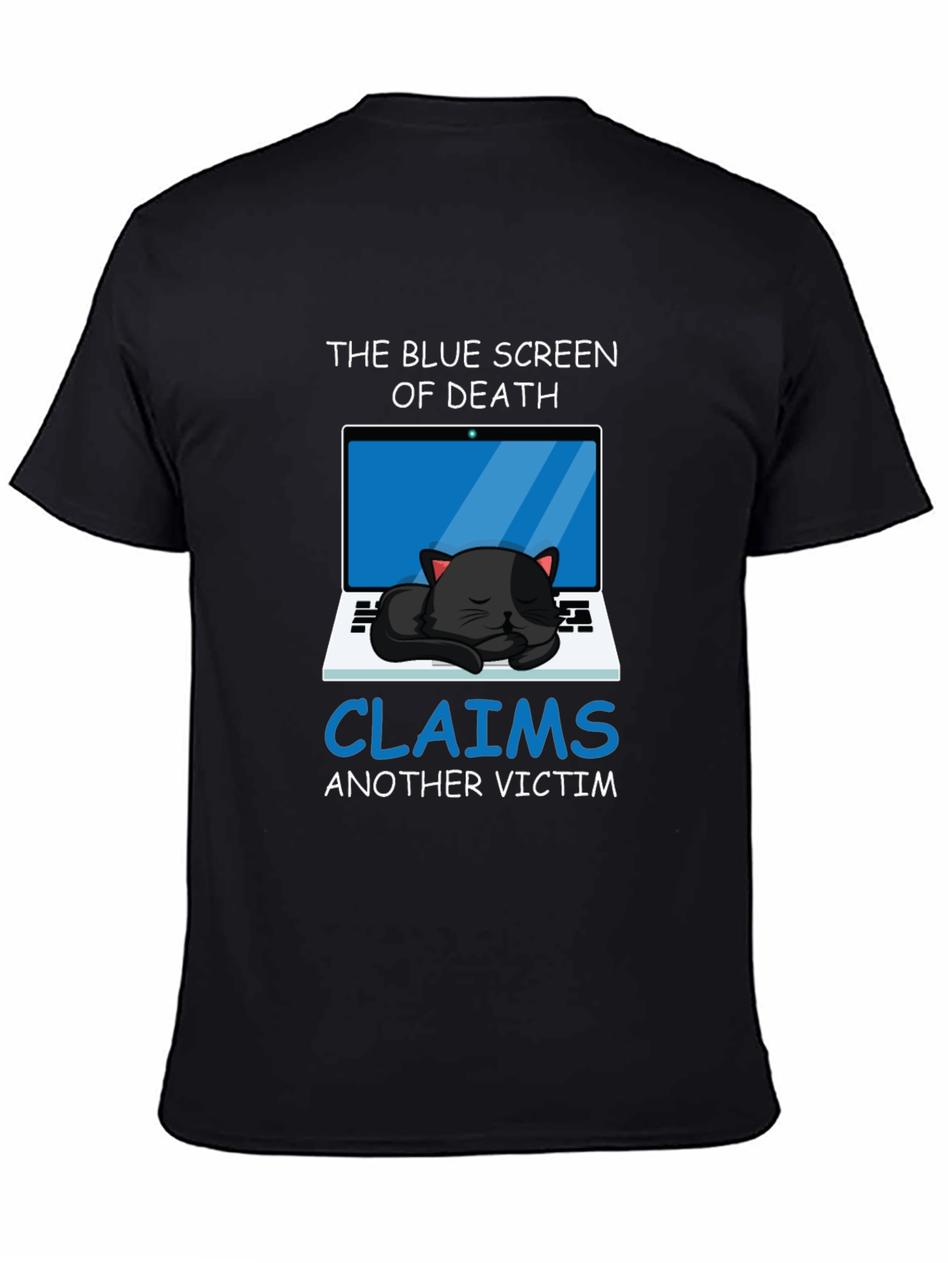 Black Blue Screen Cat T-Shirt - Funny Computer Geek Tee view 4