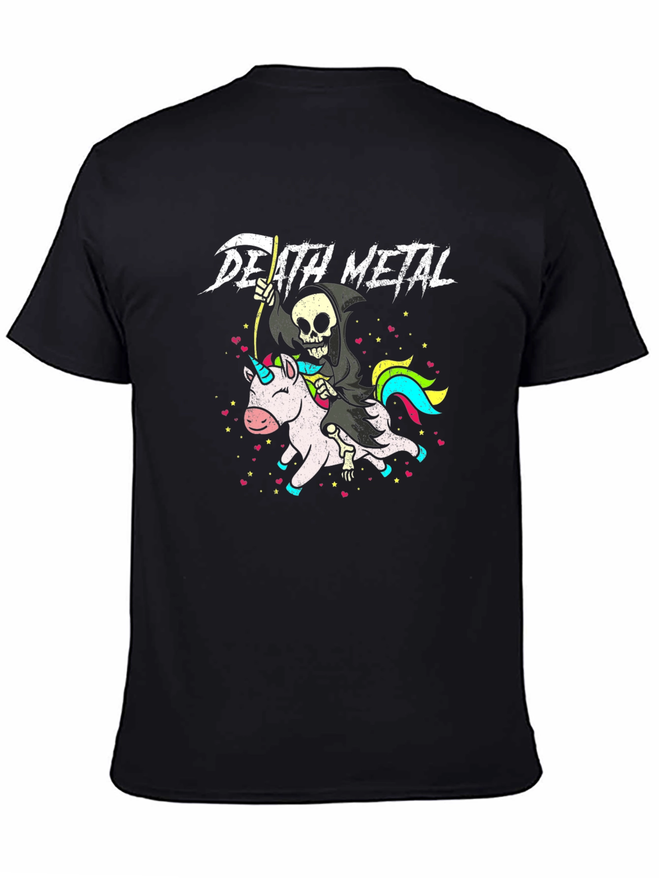 Black Death Metal Grim Reaper Unicorn Graphic T-Shirt view 4