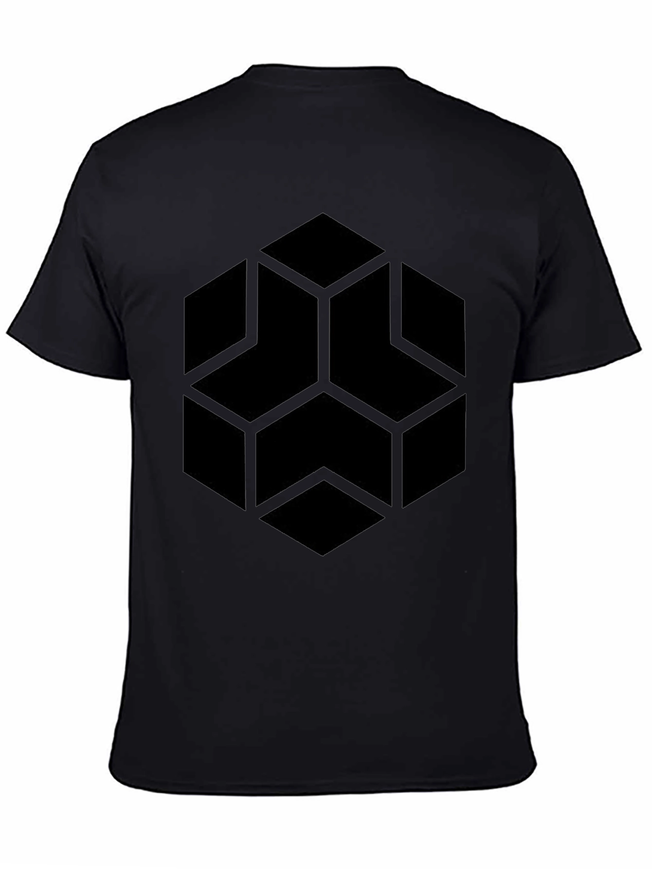 Black Geometric Hexagon Graphic Black T-Shirt view 4
