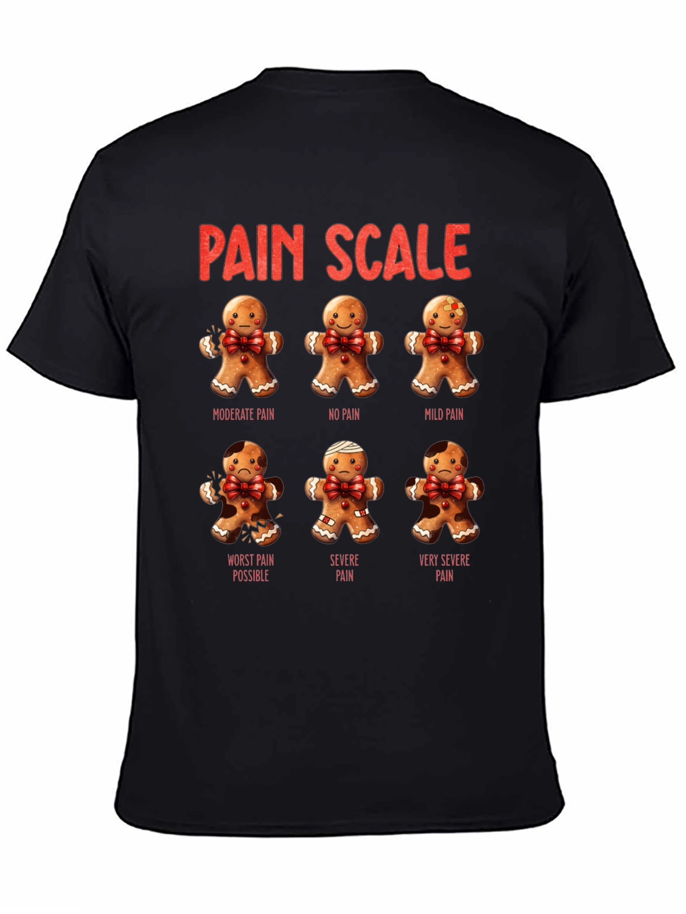 Black Gingerbread Pain Scale Black T-Shirt view 4