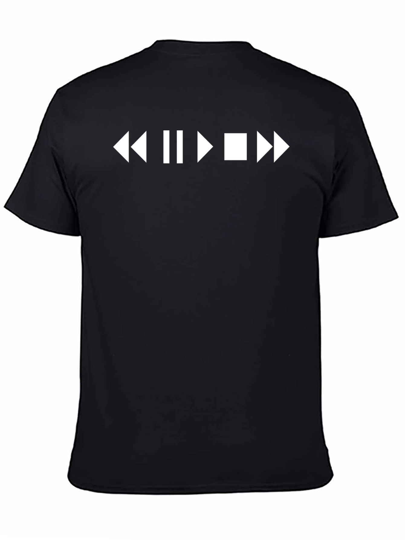 Black Black T-Shirt with Media Player Control Symbols view 4