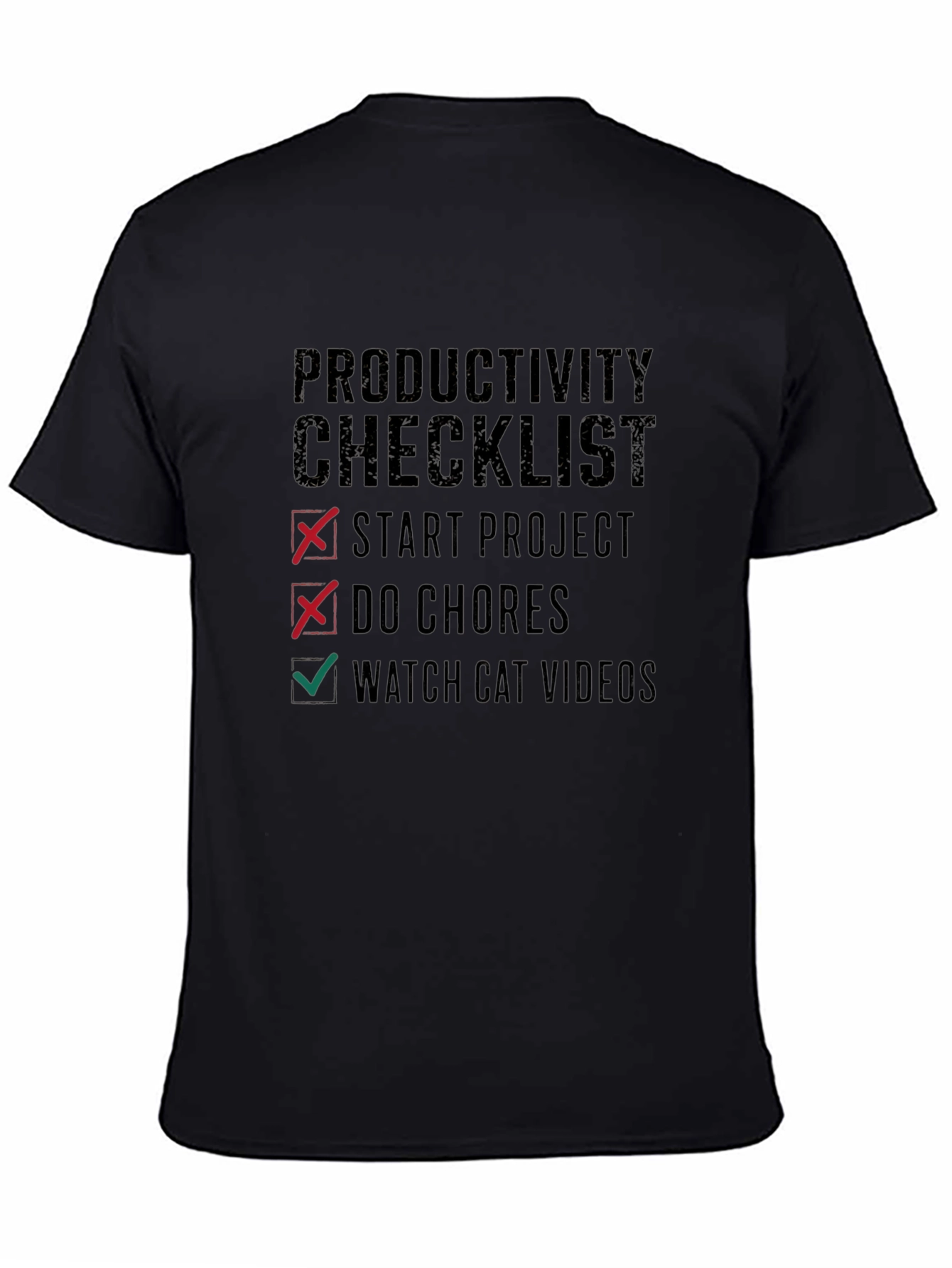 Black Productivity Checklist Graphic Tee - Watch Cat Videos! view 4
