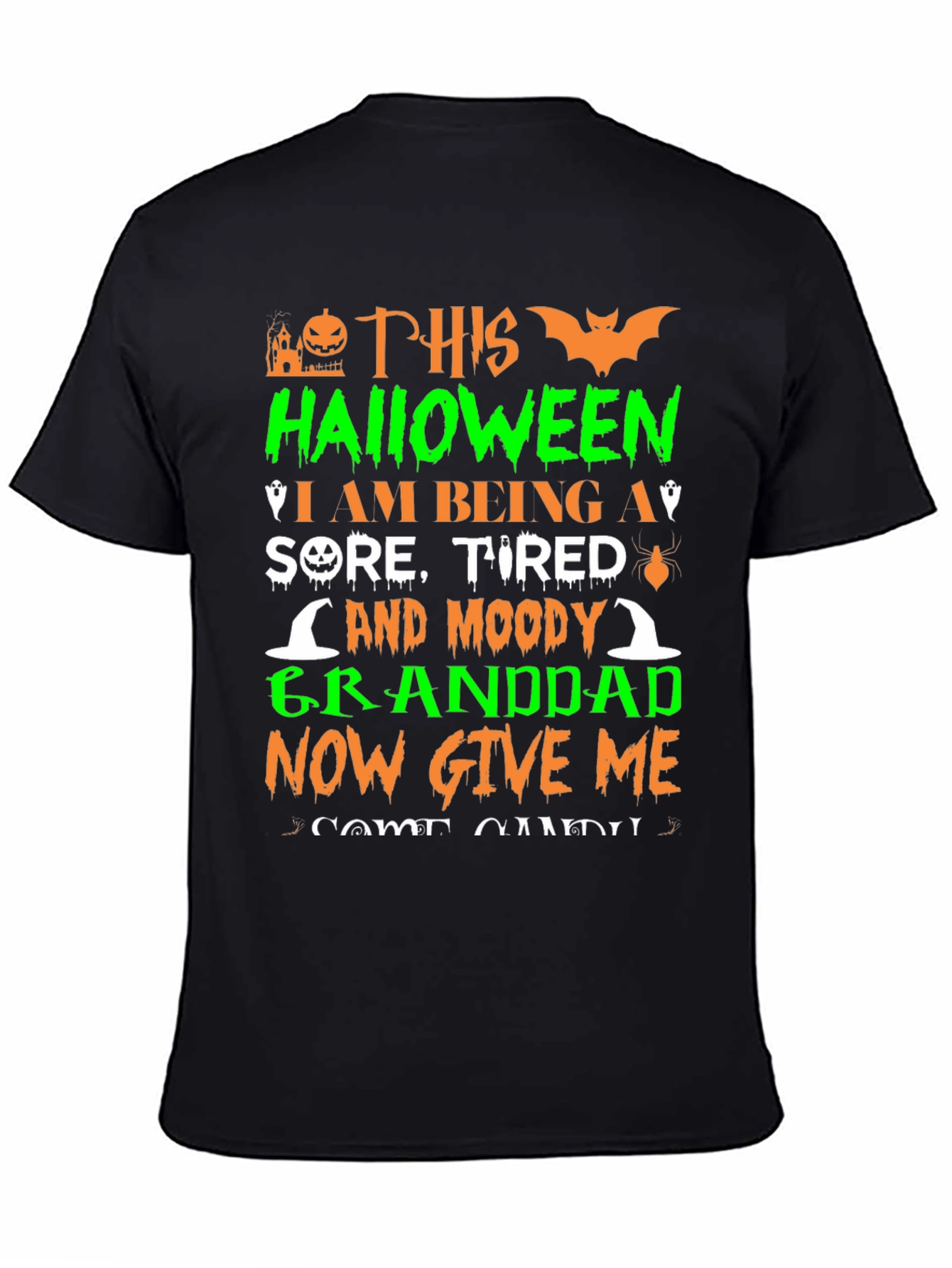 Black Funny Halloween Granddad T-Shirt view 4