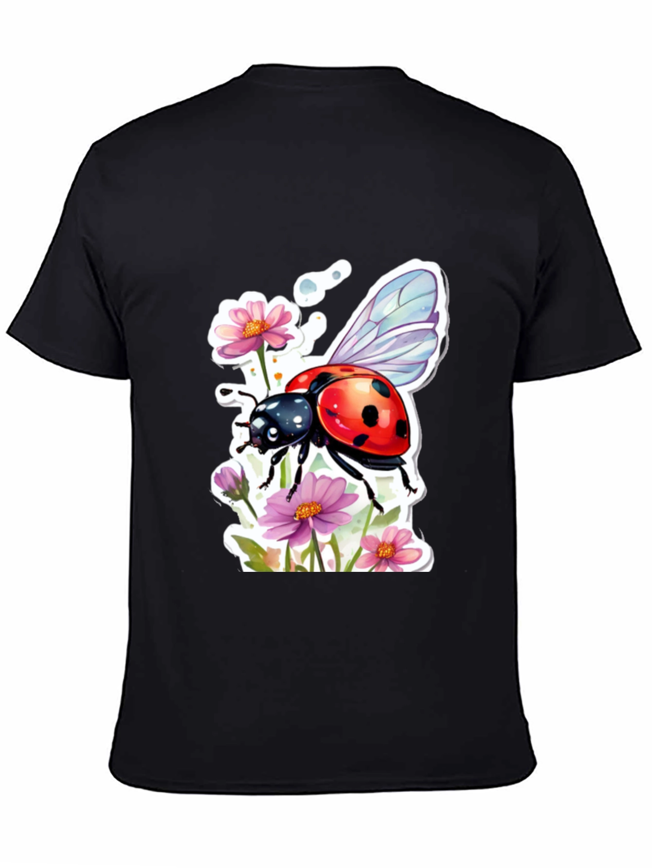 Black Ladybug & Floral Graphic Tee - Trendy Black T-Shirt view 4